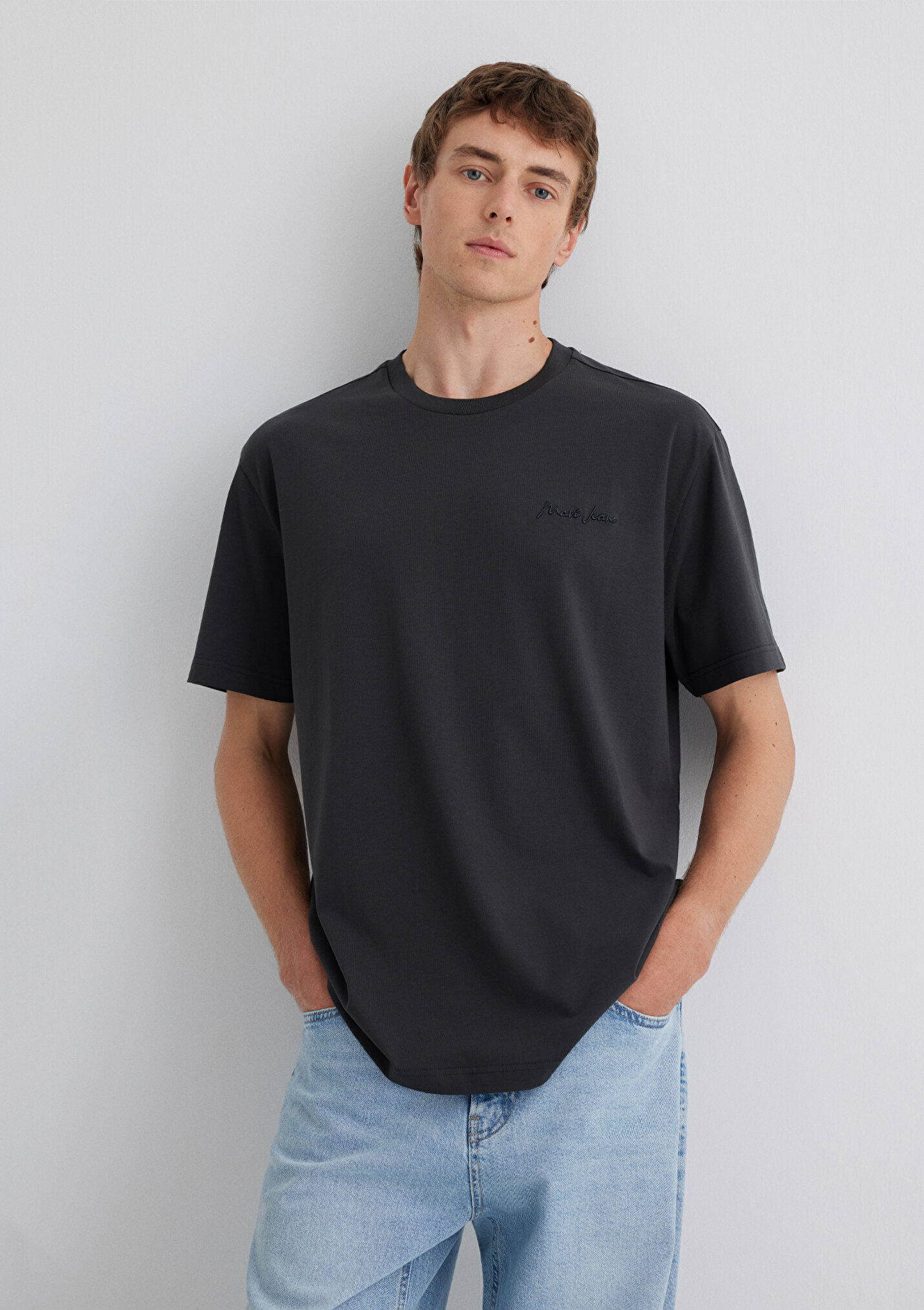 Mavi Jeans Nakışlı Gri Tişört - Mavi