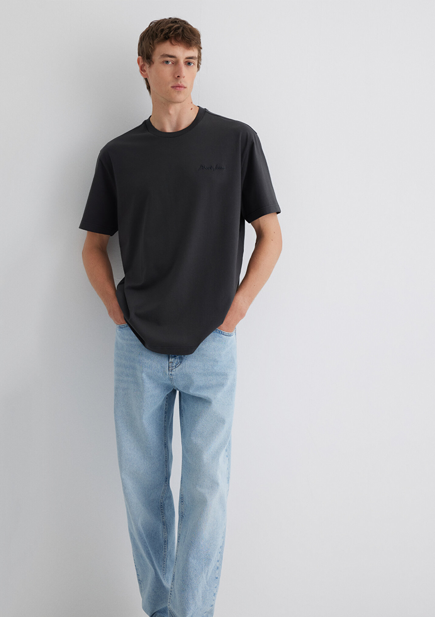 Mavi Jeans Nakışlı Gri Tişört - Mavi