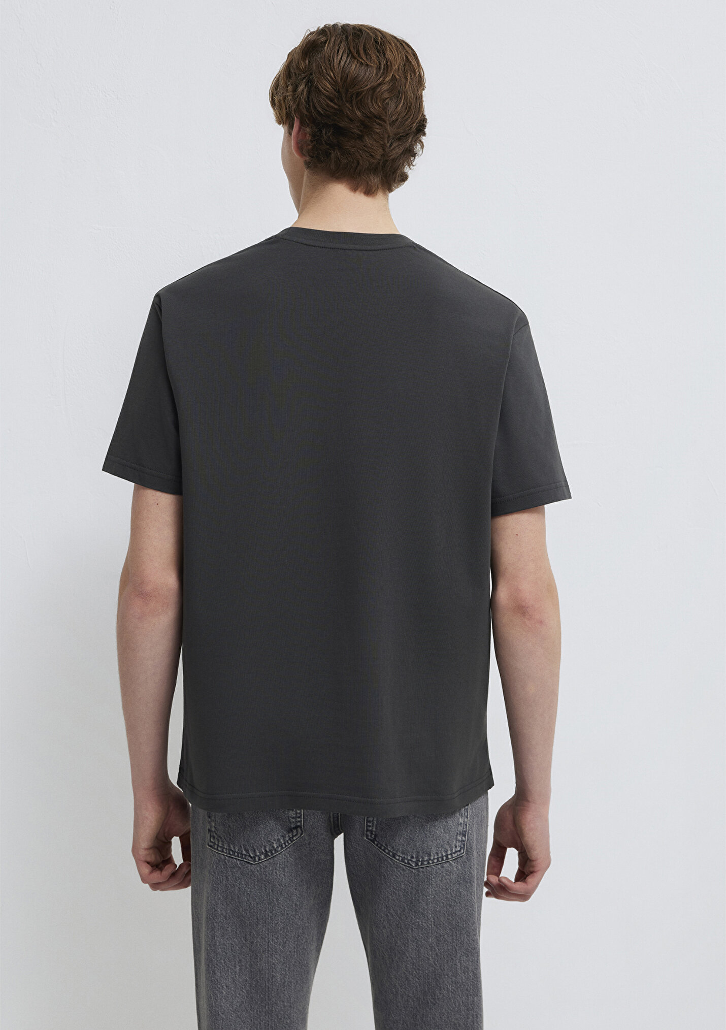 Erkek Mavi Jeans Nakışlı Antrasit Basic Tişört