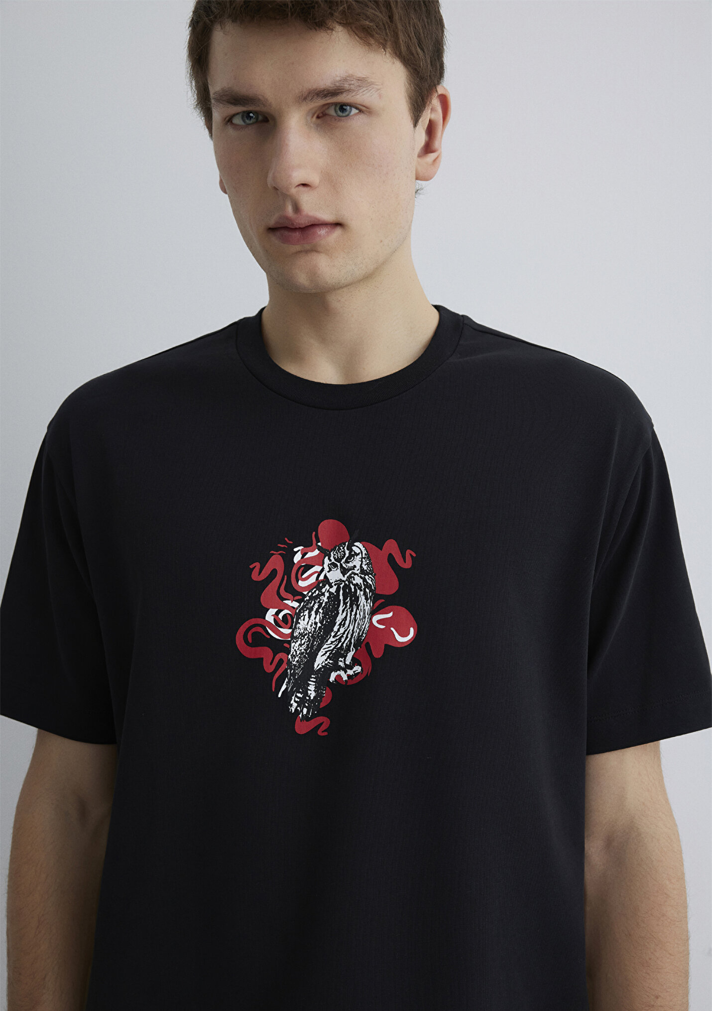 Outlet Erkek Baskılı Siyah Tişört