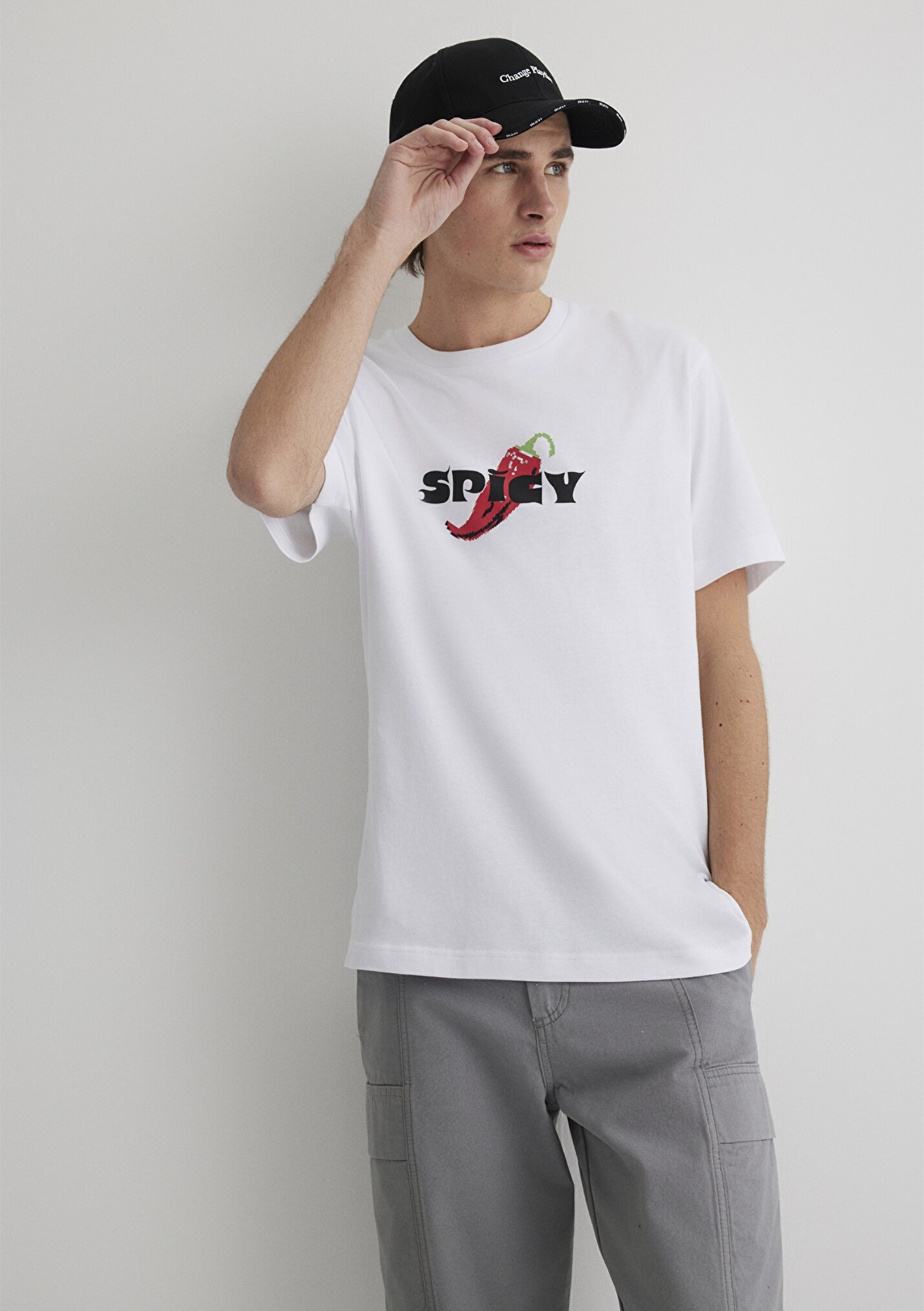 Outlet Erkek Spicy Baskılı Beyaz Tişört