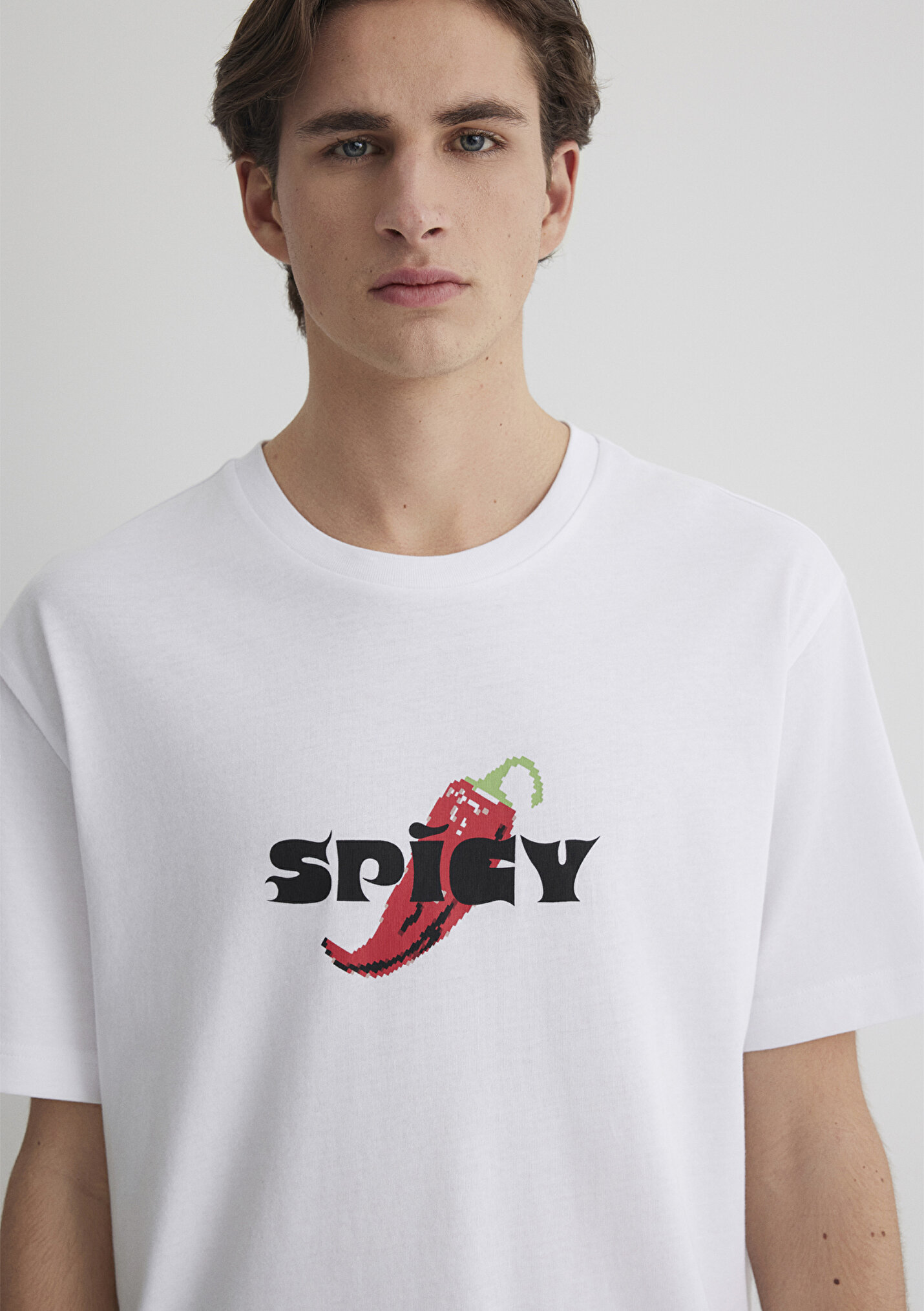 Outlet Erkek Spicy Baskılı Beyaz Tişört