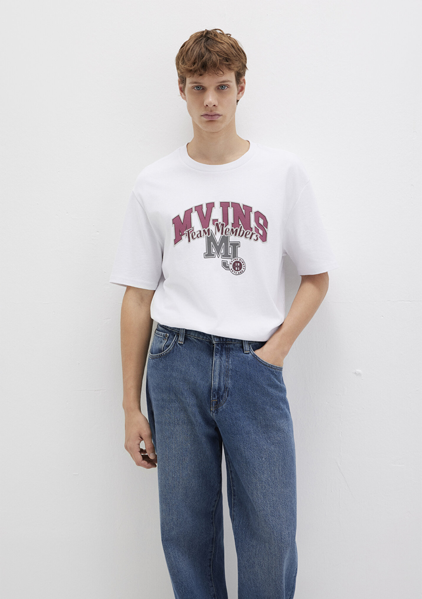 Erkek MVJNS Baskılı Beyaz Tişört