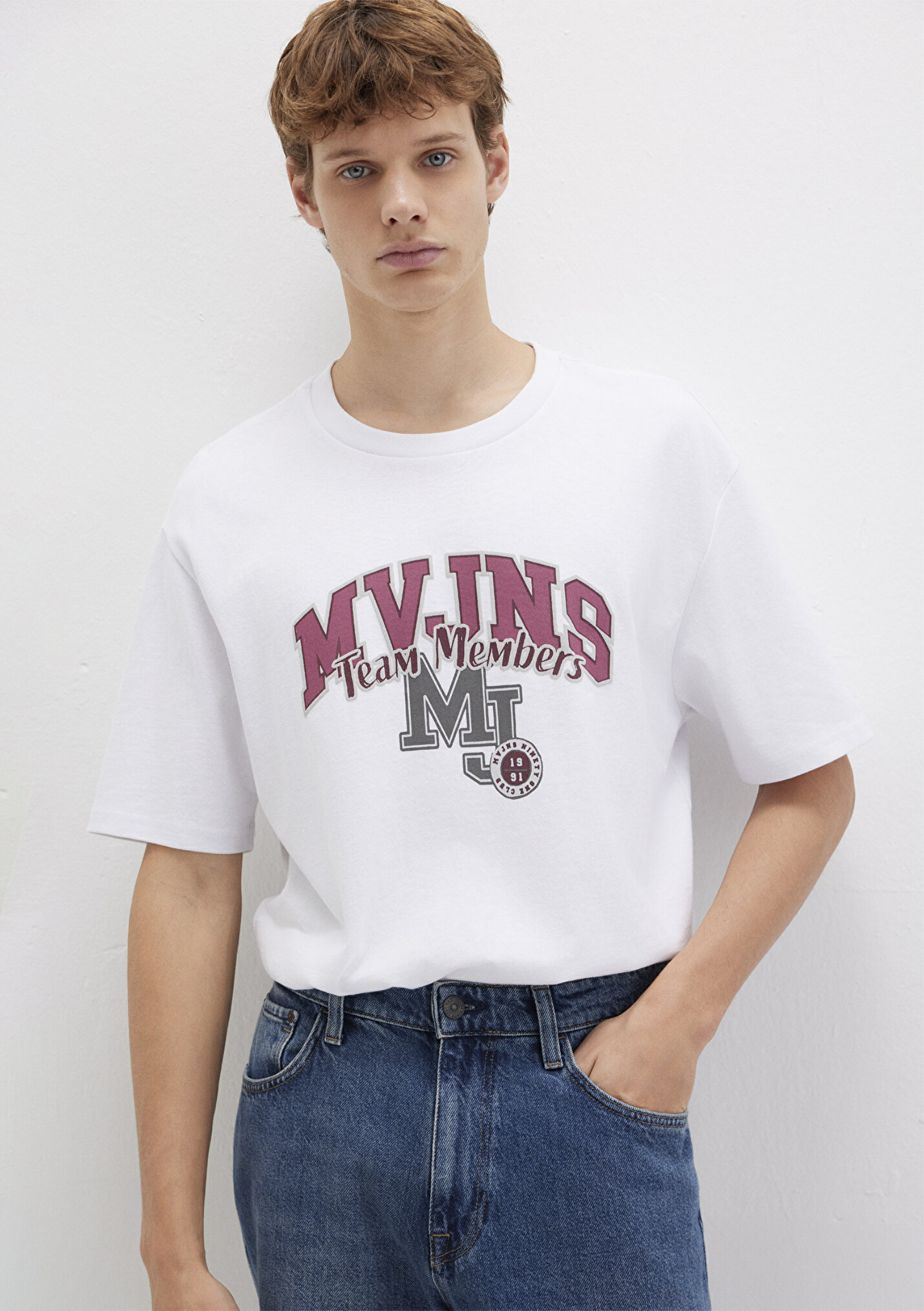 Erkek MVJNS Baskılı Beyaz Tişört
