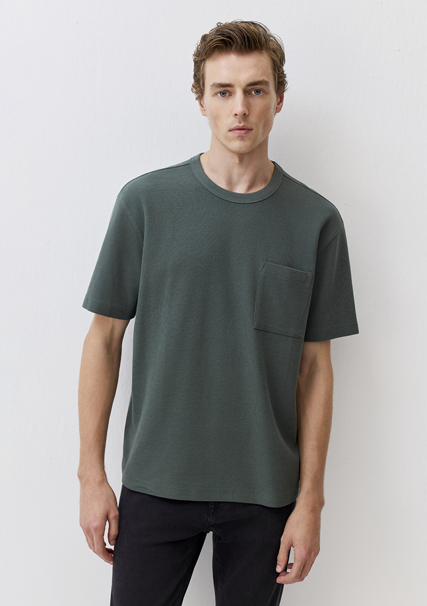 Erkek Cep Detaylı Yeşil Basic Tişört
