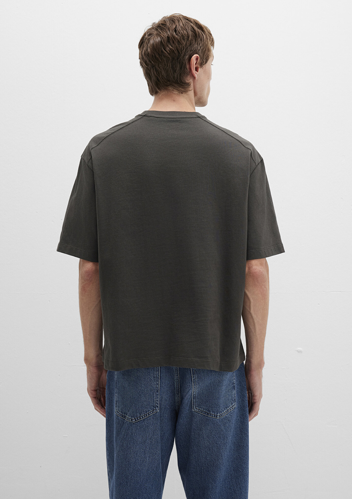 Erkek Bisiklet Yaka MVJNS Nakışlı Antrasit Basic Tişört