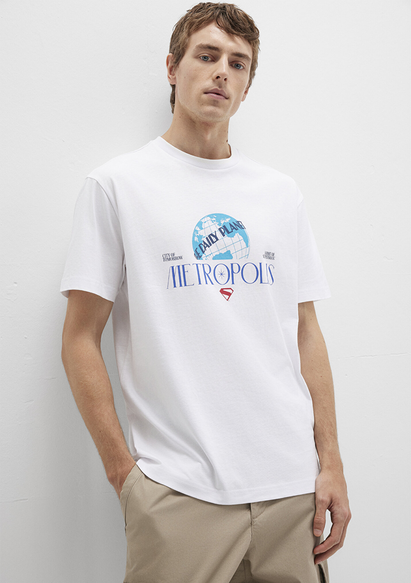 Erkek Superman Baskılı Beyaz Tişört