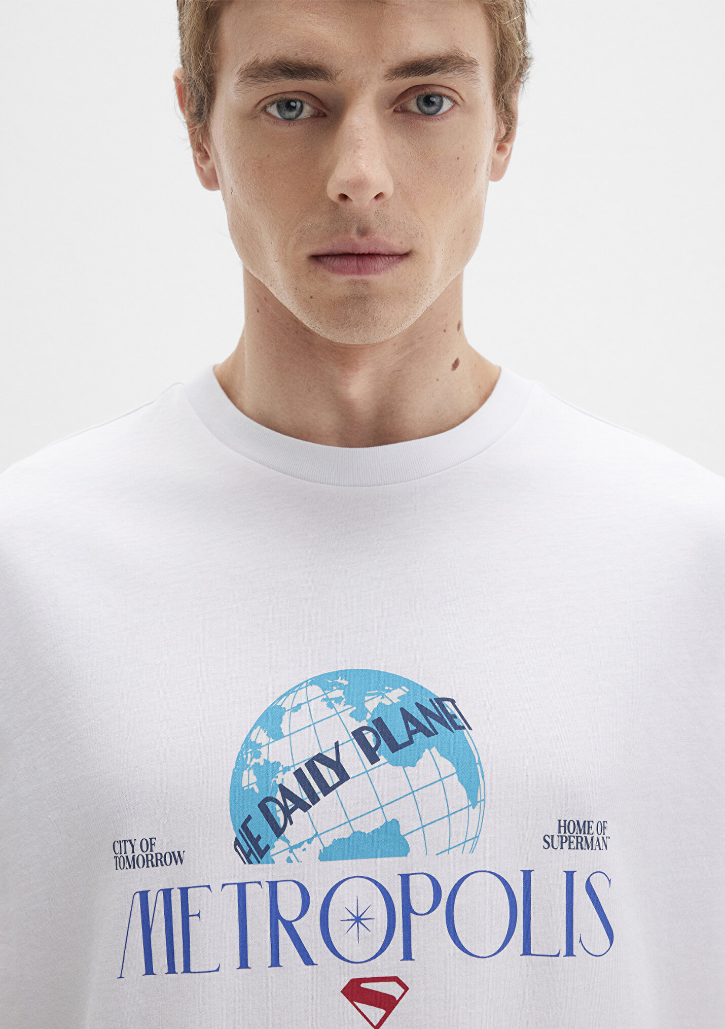 Erkek Superman Baskılı Beyaz Tişört