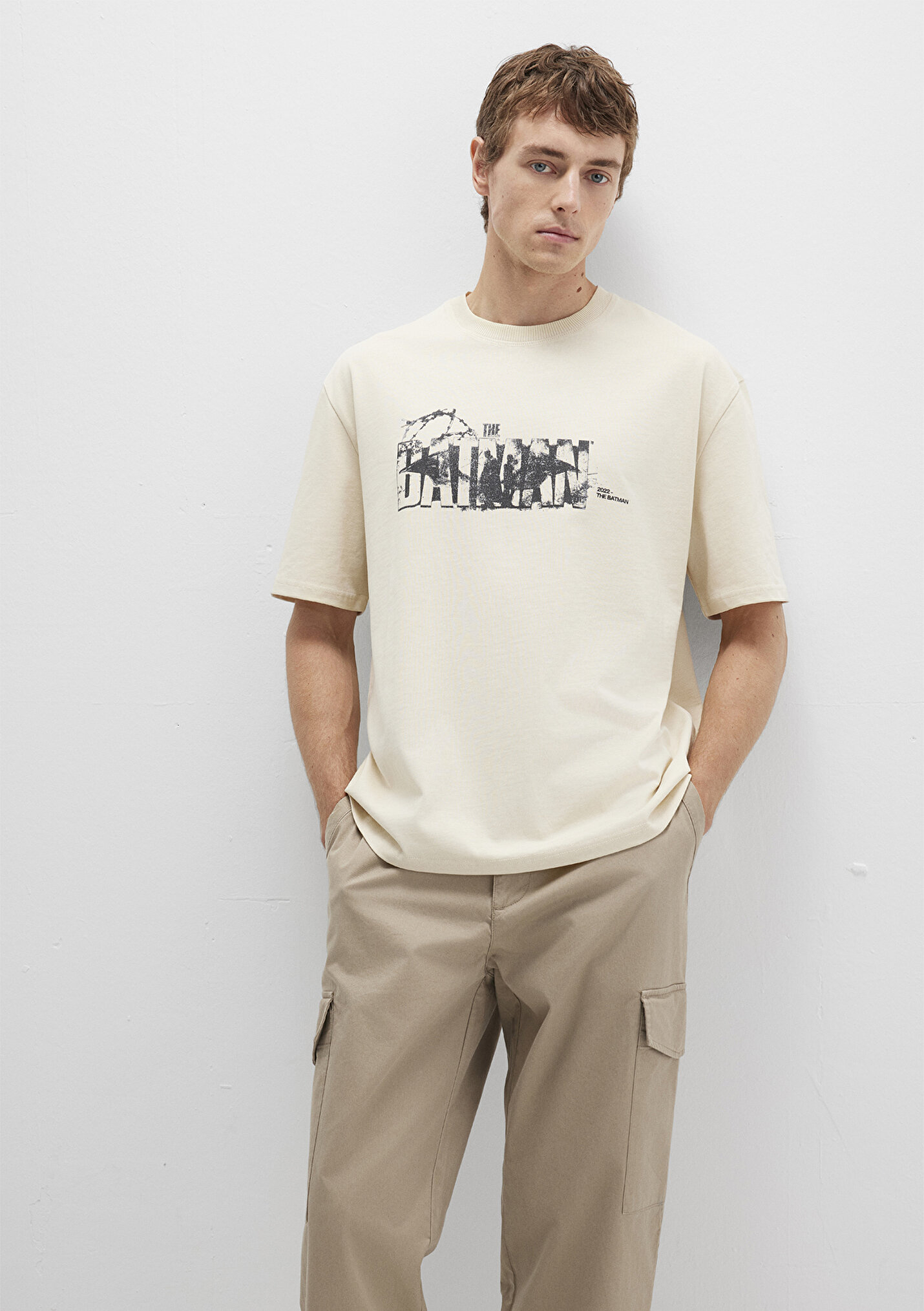 Erkek Batman Baskılı Bej Tişört