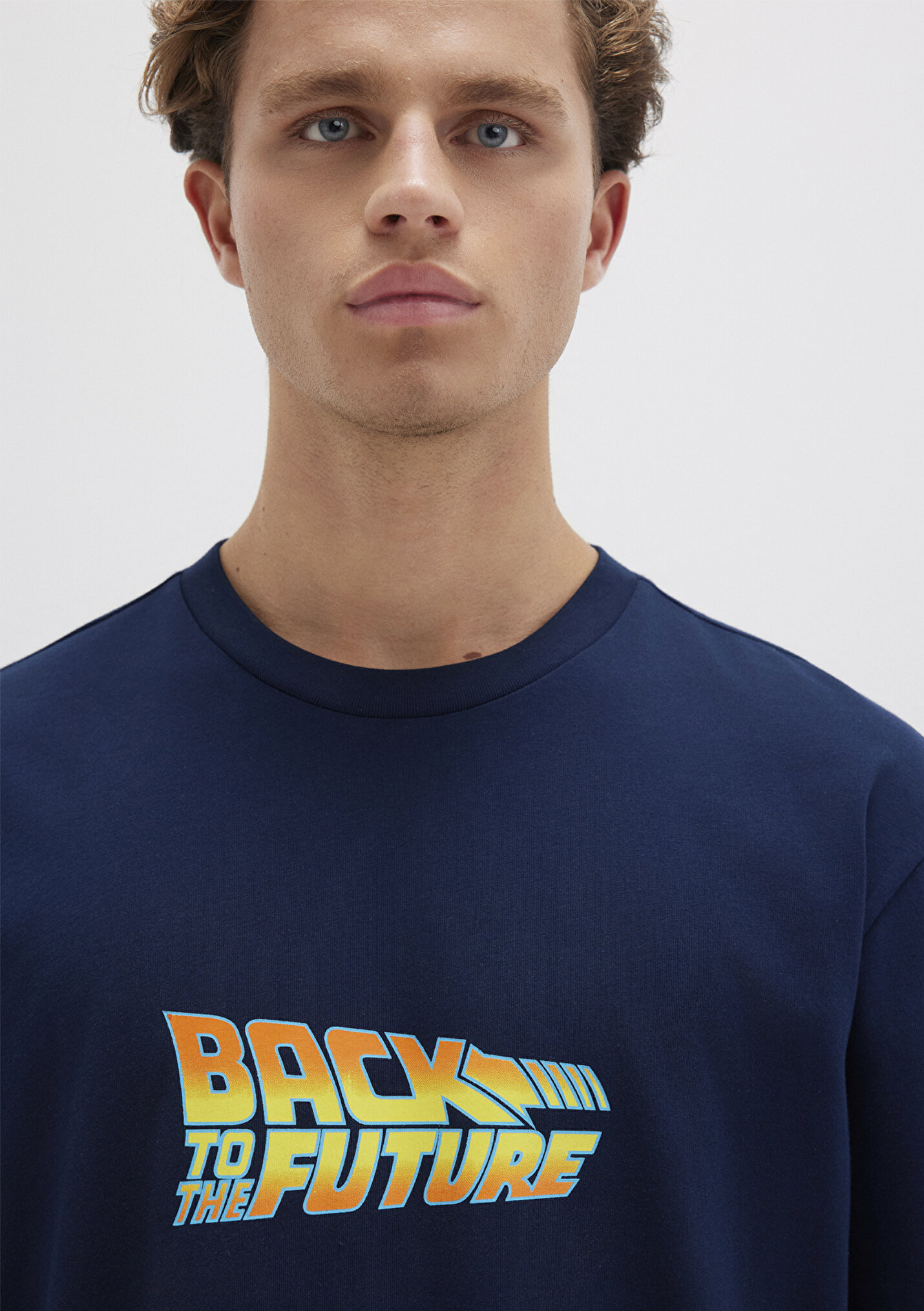 Erkek Back To The Future Baskılı Lacivert Tişört