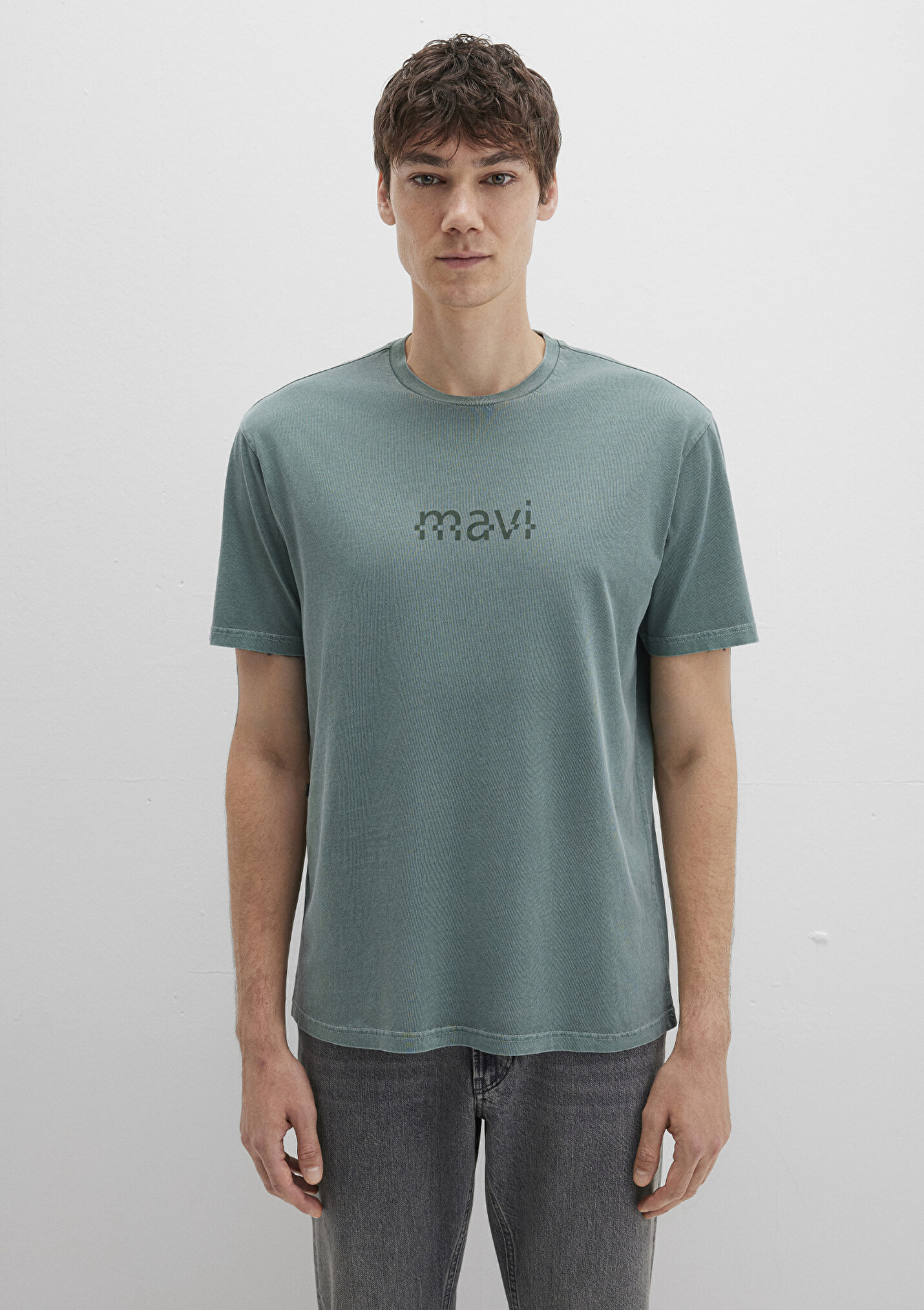 Erkek Mavi Baskılı Yeşil Tişört