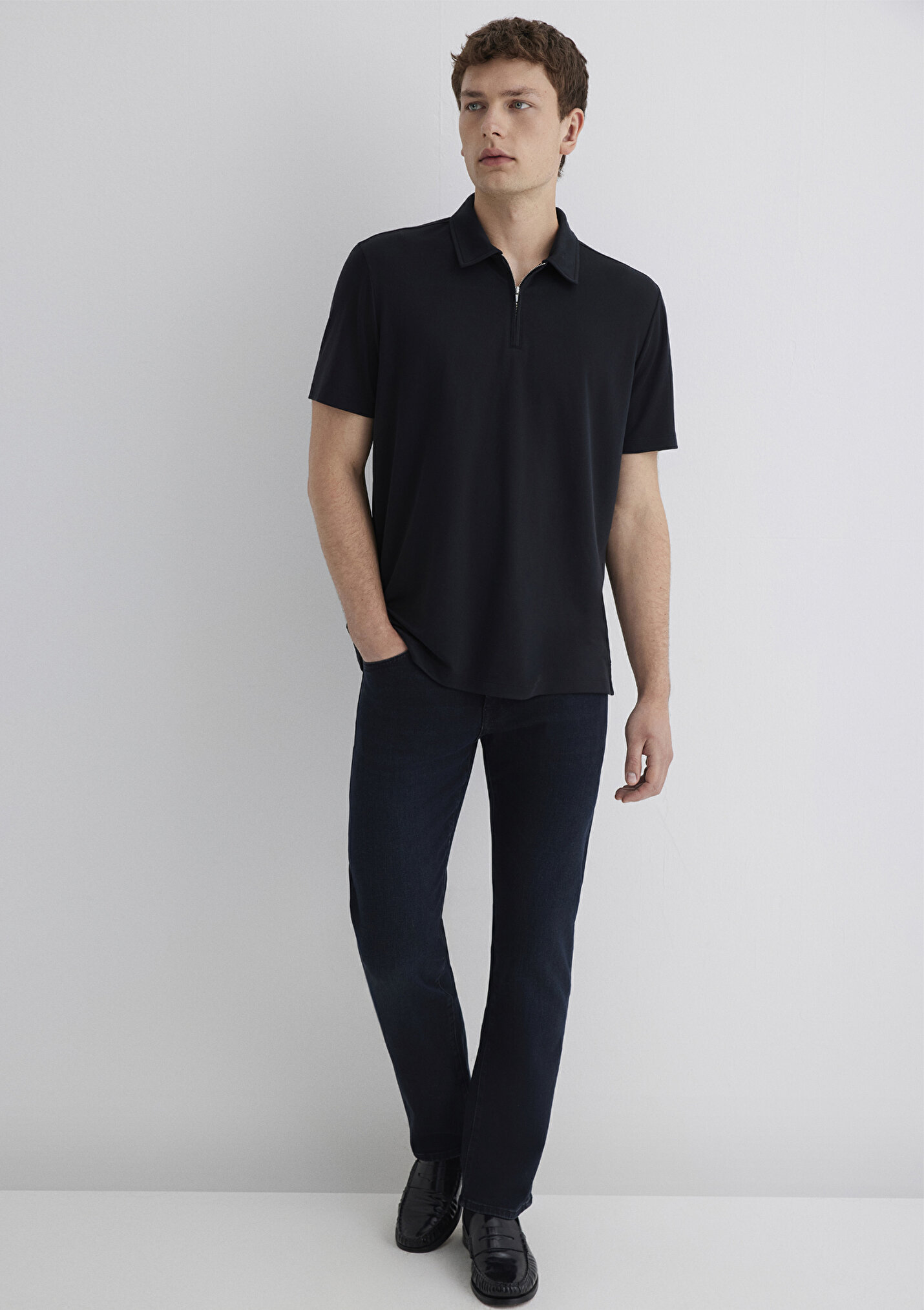 Erkek Soft-Premium Siyah (TENCEL™) Modal Karışımlı Yarı Fermuarlı