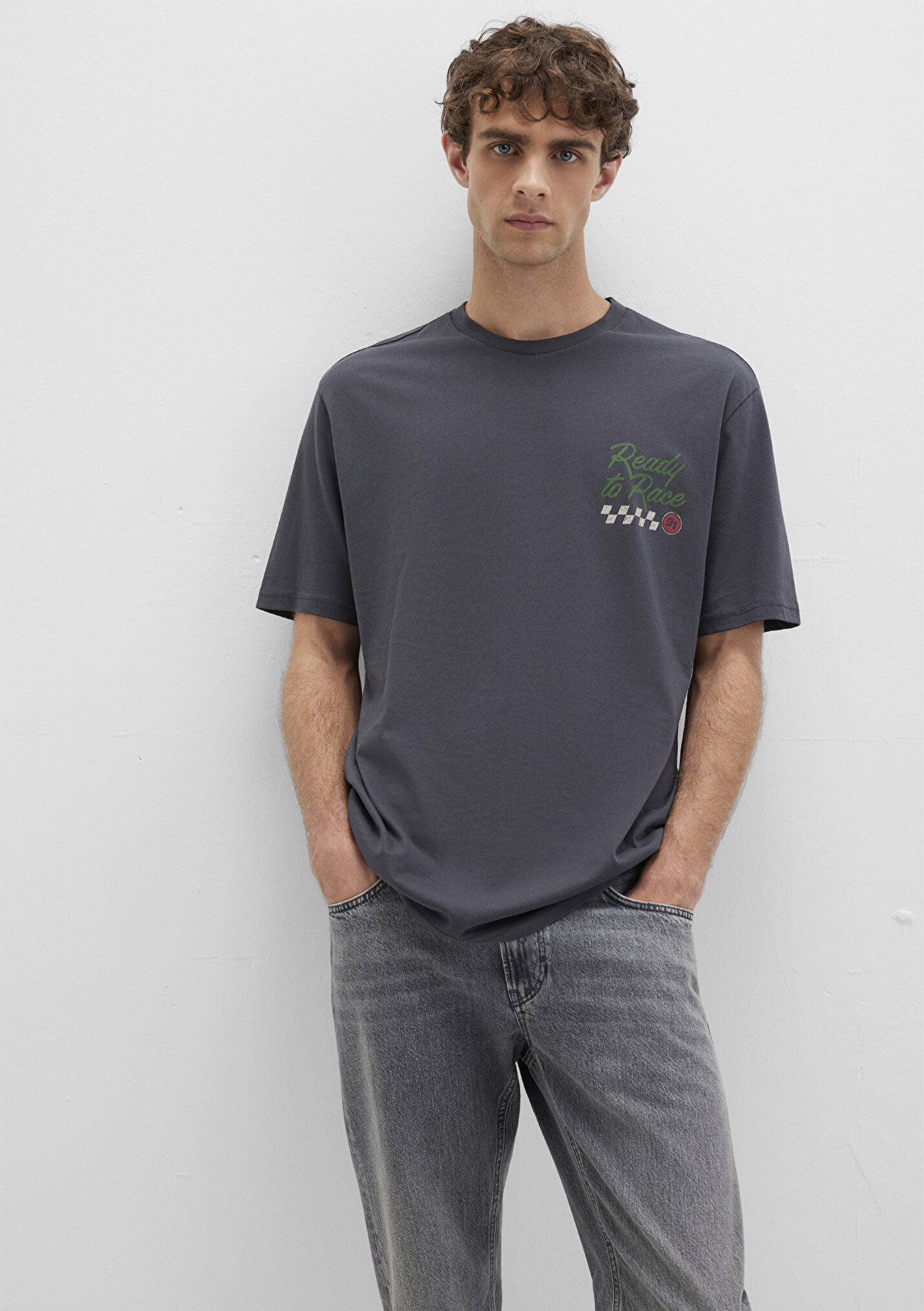 Erkek Baskılı Antrasit Tişört
