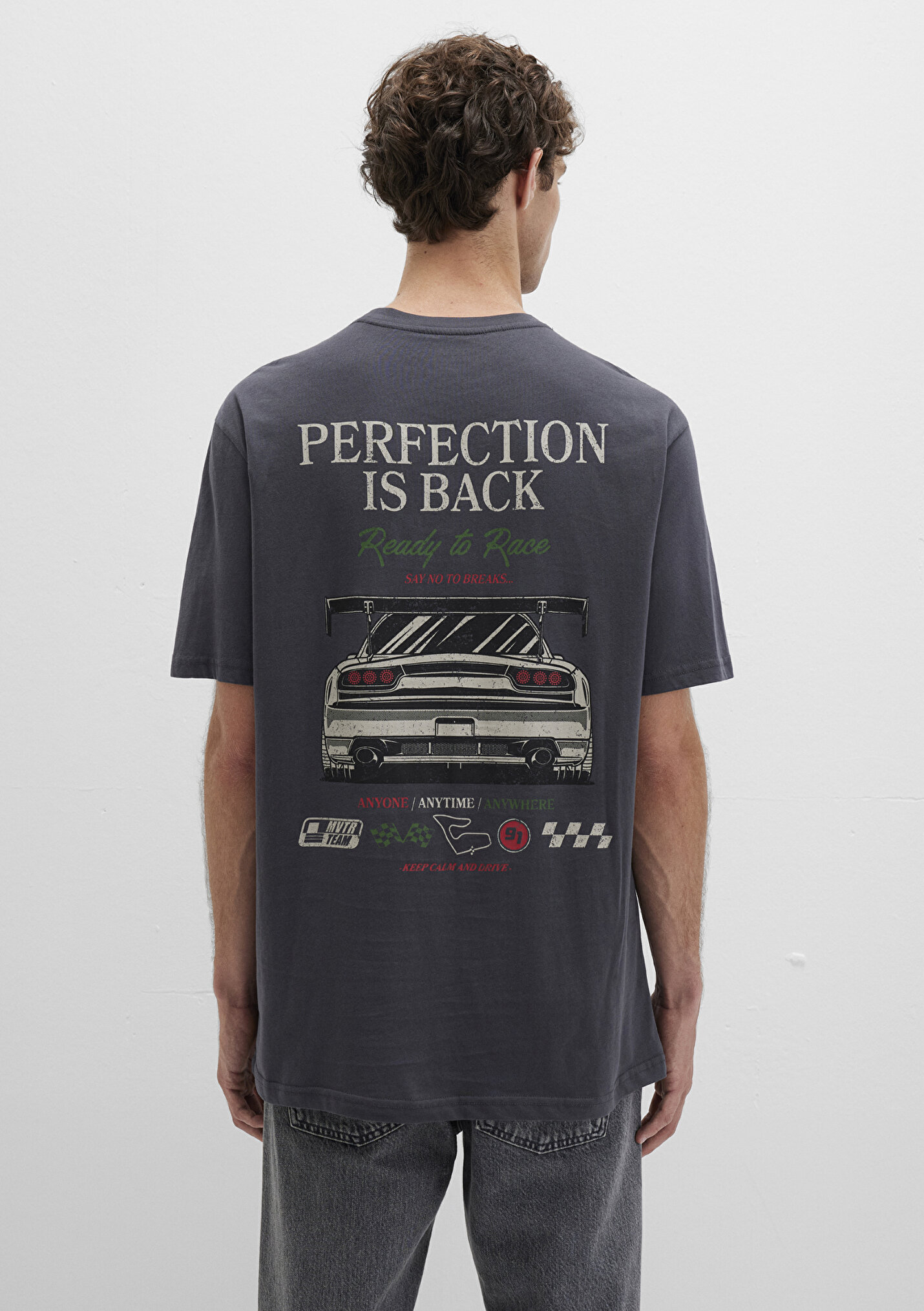 Erkek Baskılı Antrasit Tişört