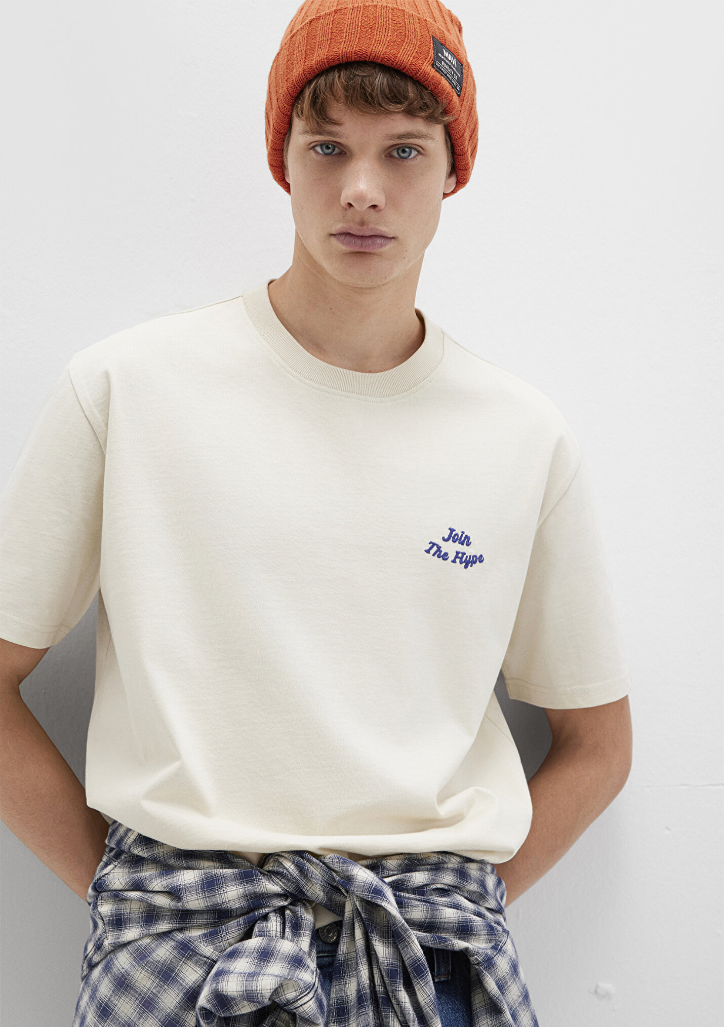 Erkek Baskılı Bej Tişört