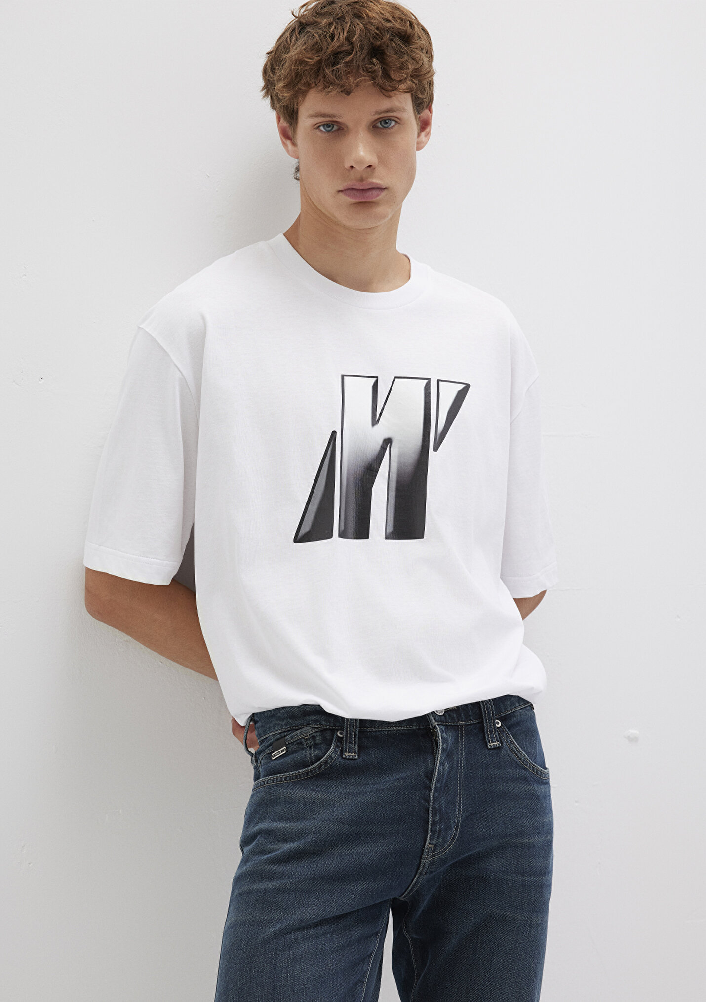 Erkek Mavi Pro Logo Baskılı Beyaz Tişört