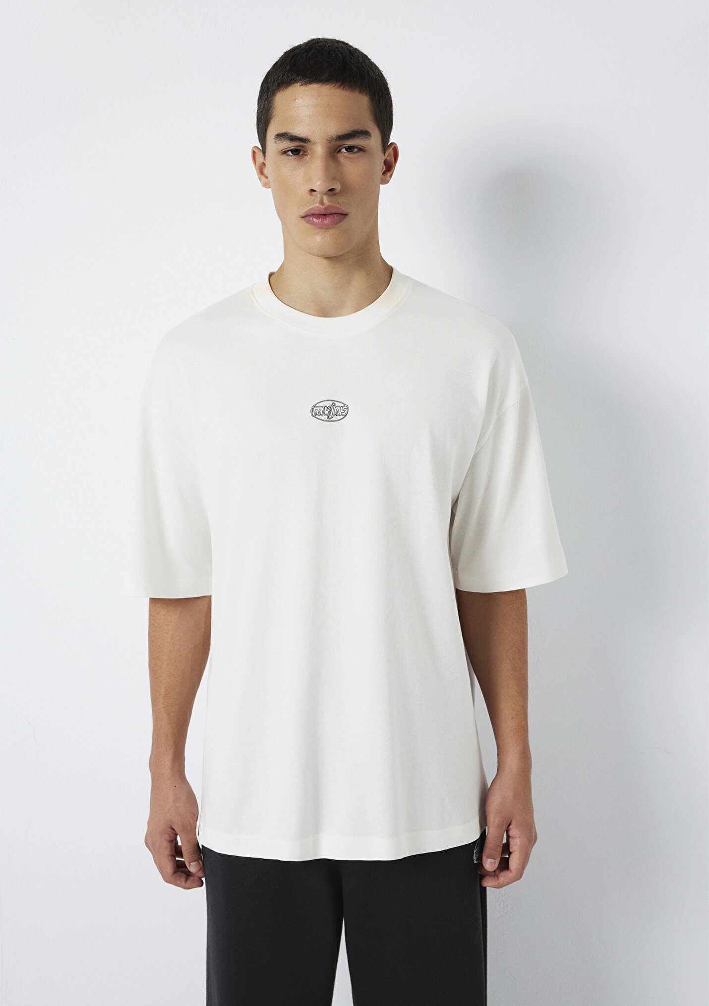 Erkek MVJNS Baskılı Ekru Tişört