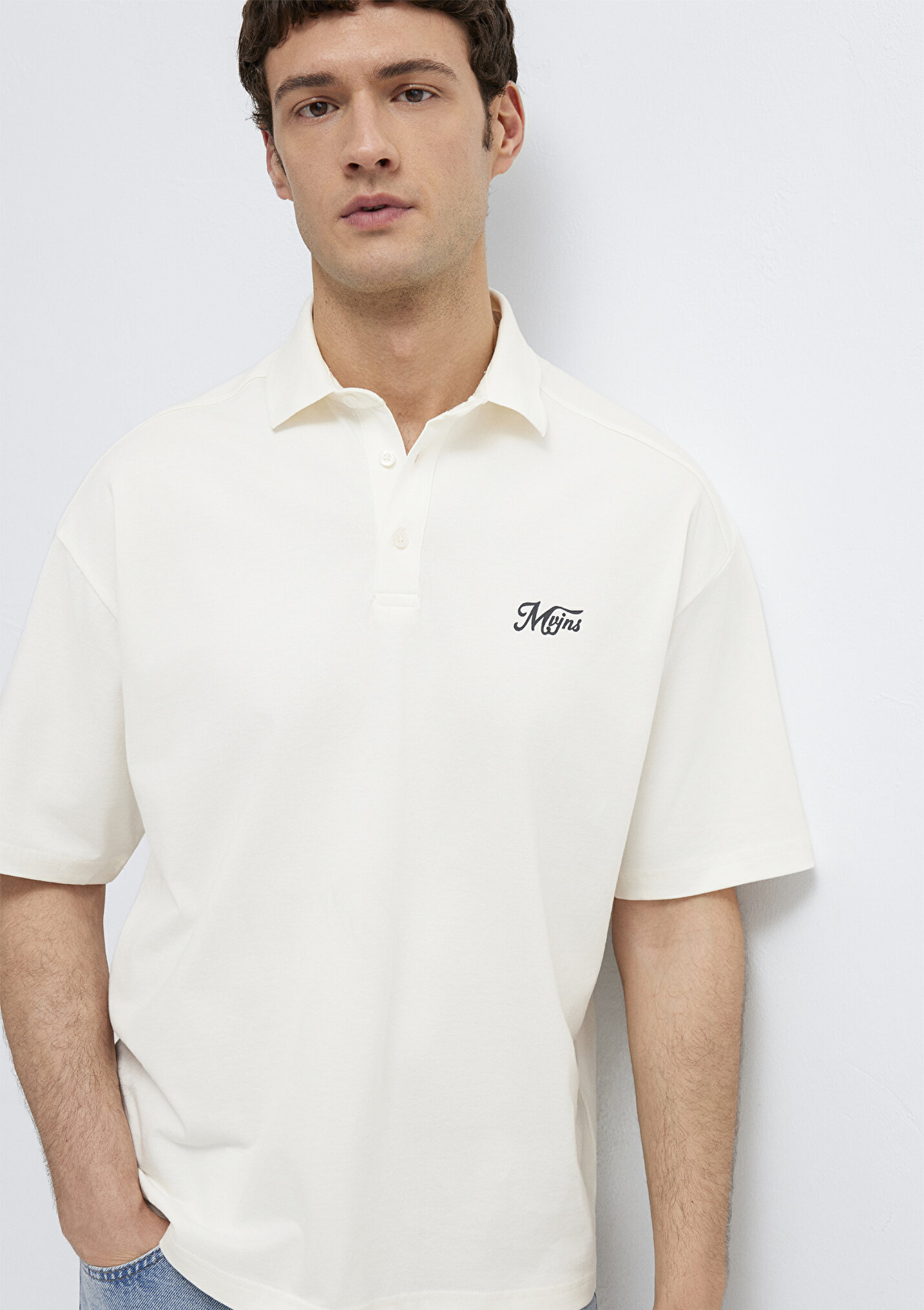 Erkek MVJNS Baskılı Ekru Polo Tişört