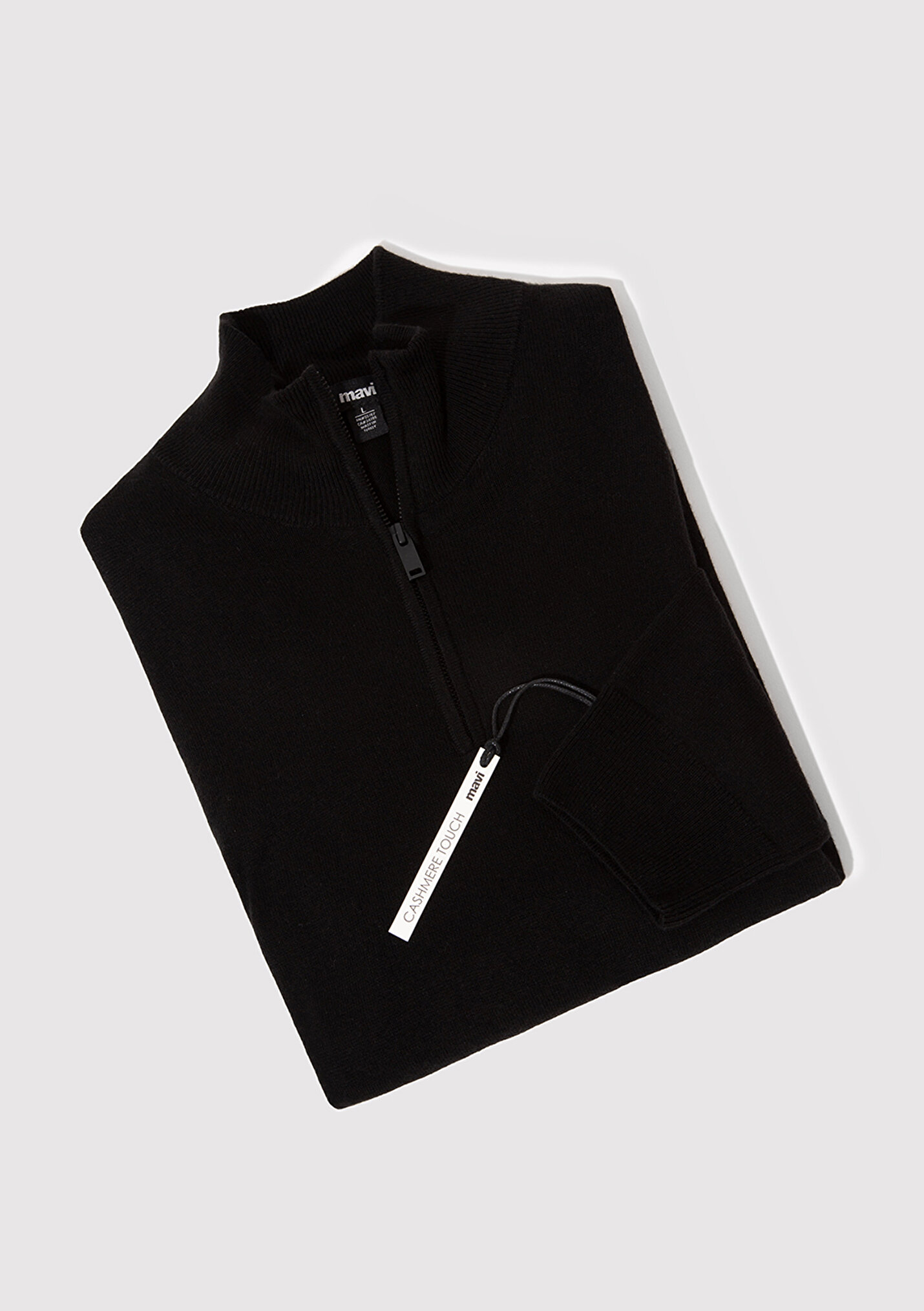 Outlet Erkek Kaşmir Karışımlı Yarı Fermuarlı Siyah Kazak