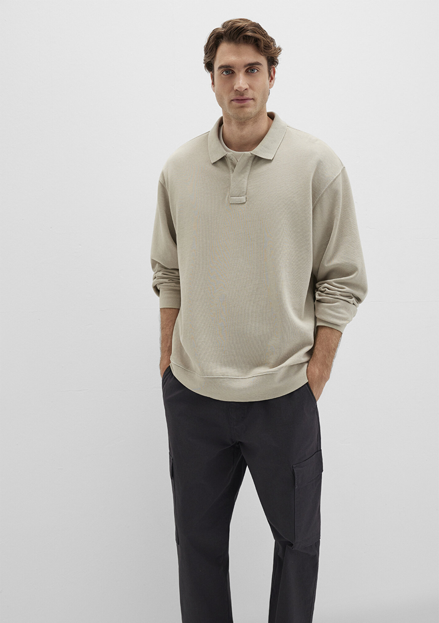 Outlet Erkek Bej Polo Sweatshirt