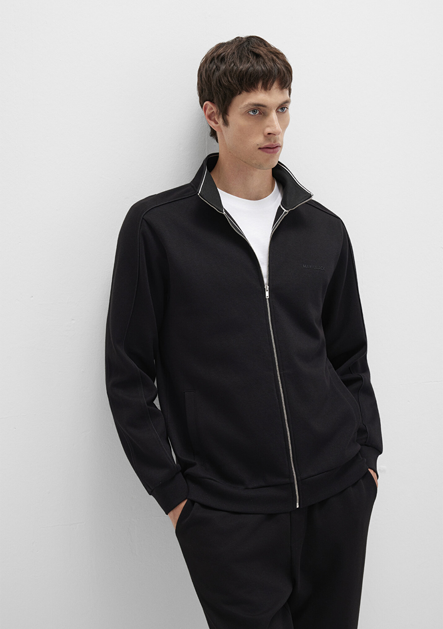 Erkek Fermuarlı Siyah İnterlok Sweatshirt