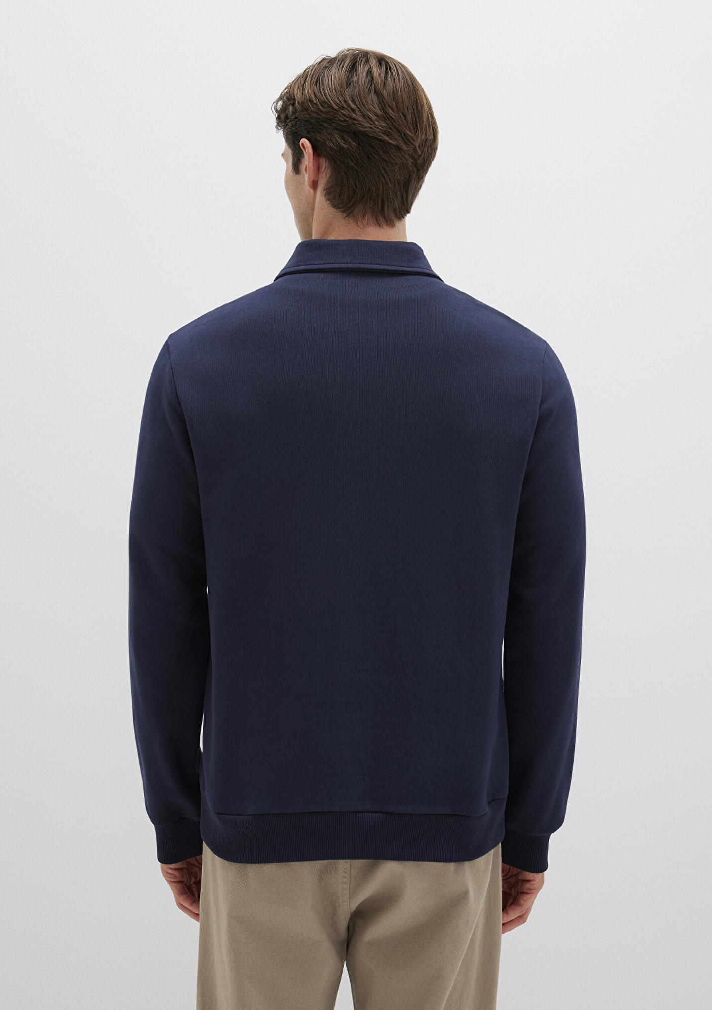 Outlet Erkek Polo Yaka Lacivert Sweatshirt