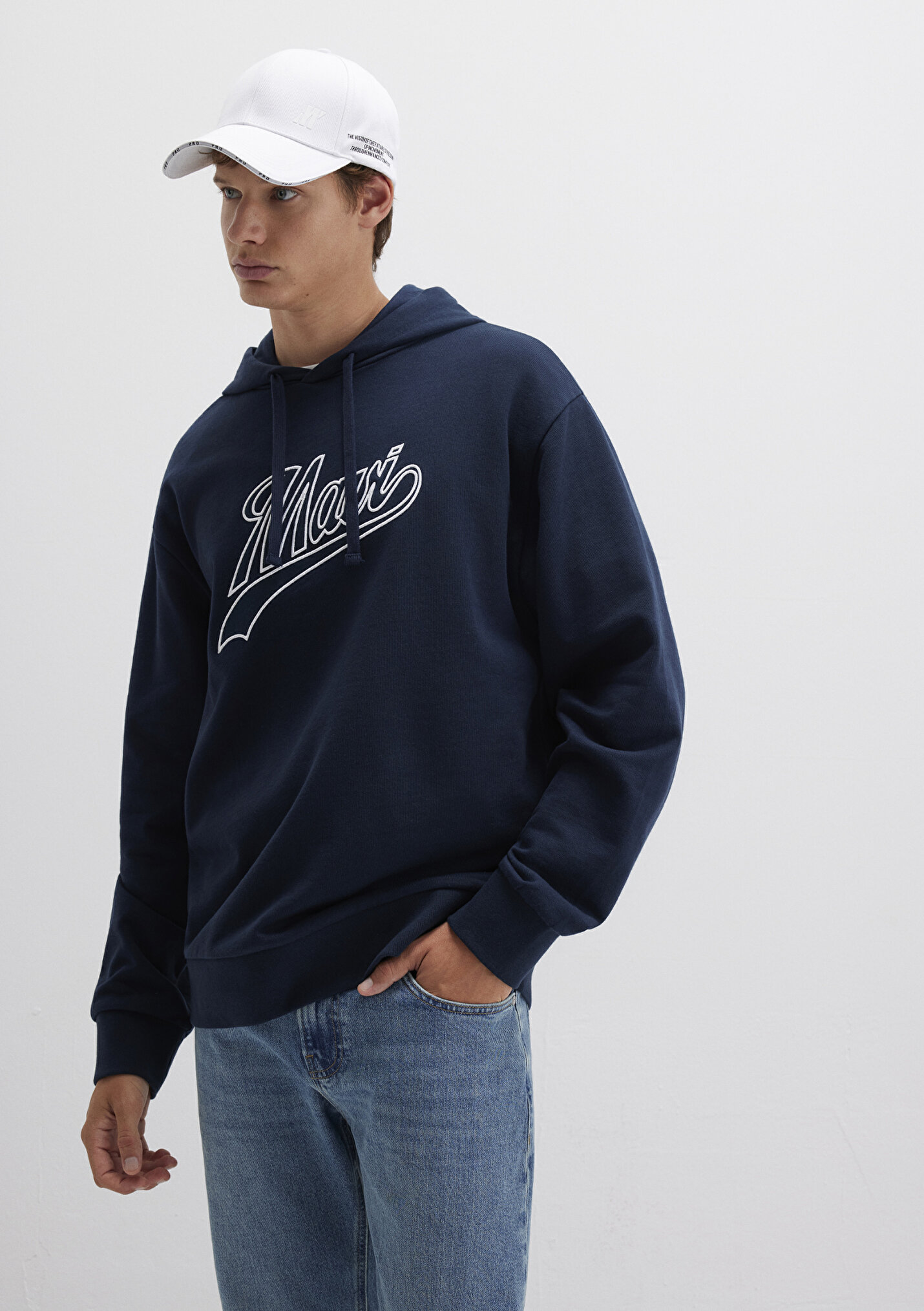Erkek Mavi Logo Kapüşonlu Lacivert Sweatshirt