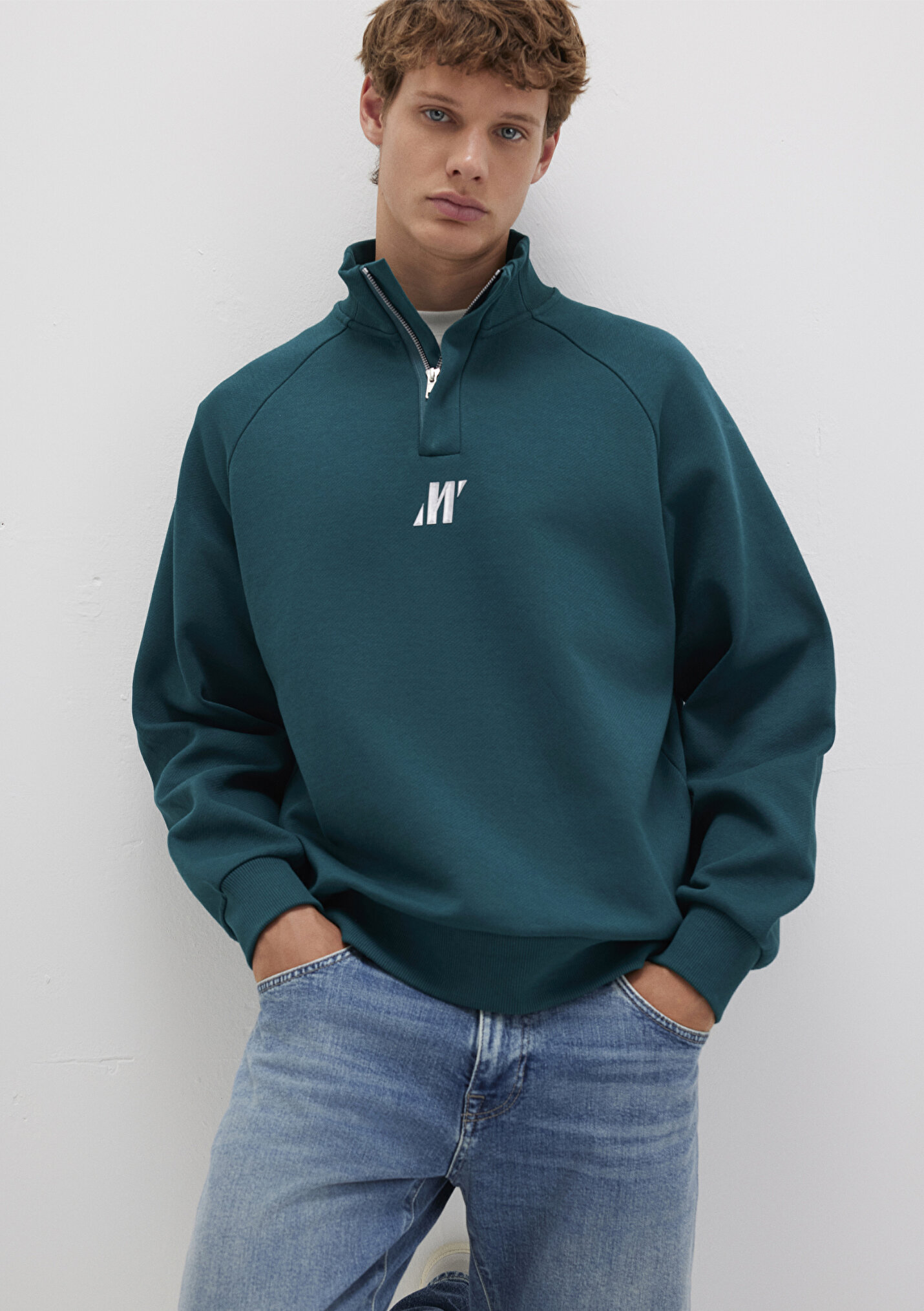 Erkek Mavi Pro Yarı Fermuarlı Yeşil İnterlok Sweatshirt