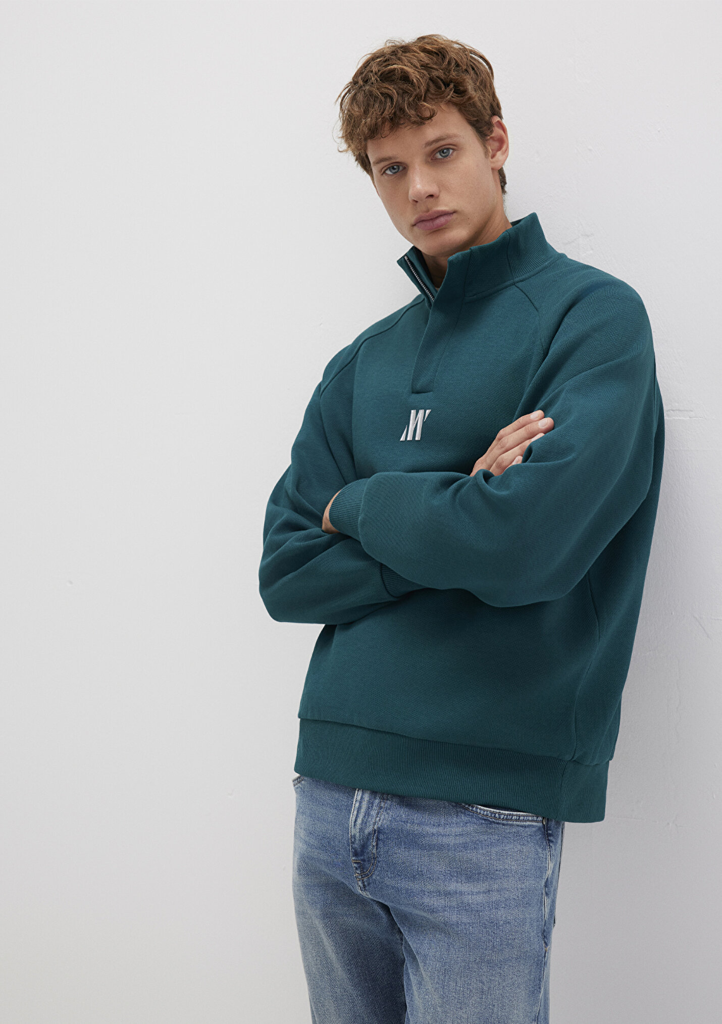 Erkek Mavi Pro Yarı Fermuarlı Yeşil İnterlok Sweatshirt