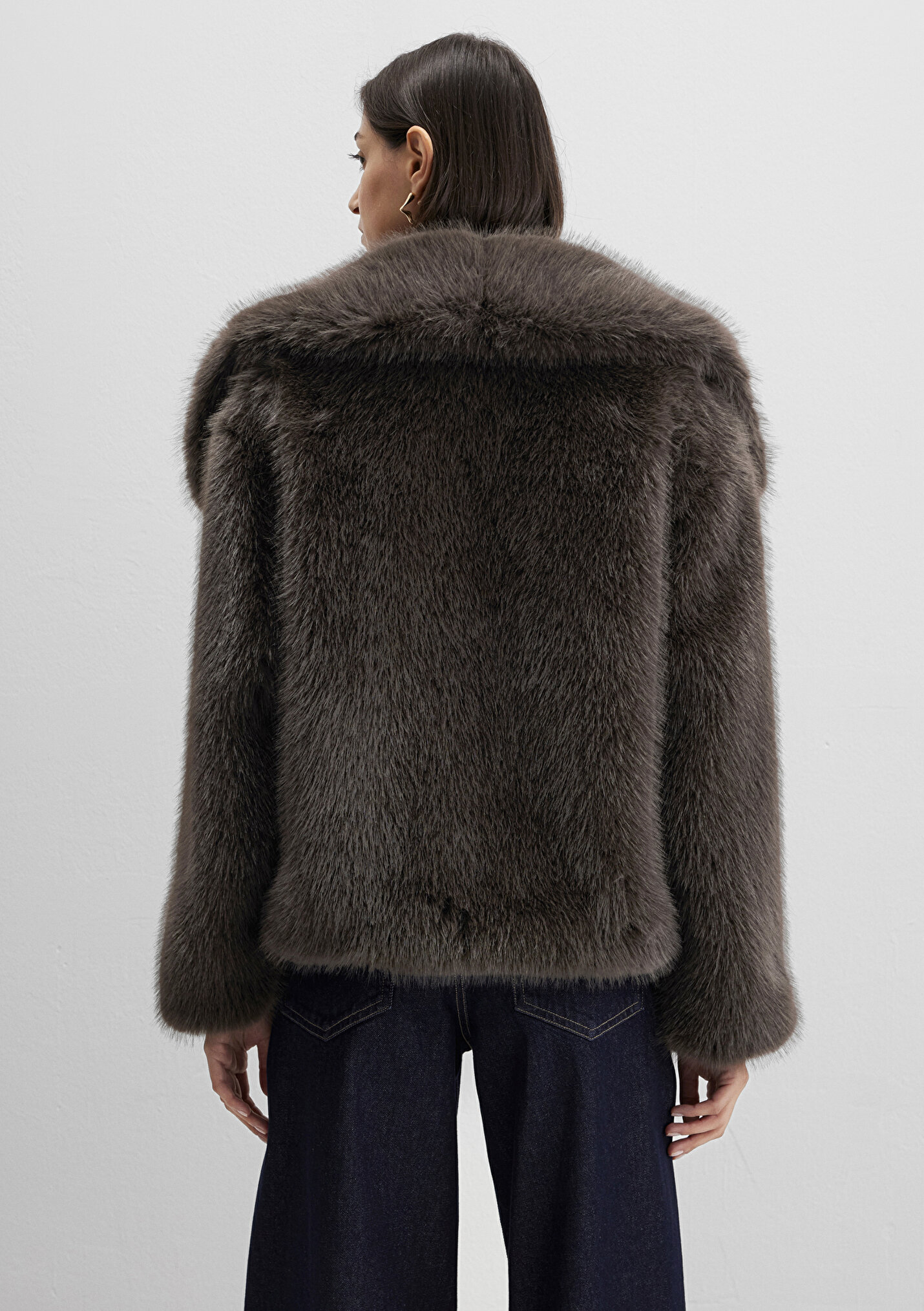 Kadın Suni Kürk Kahverengi Kısa Ceket