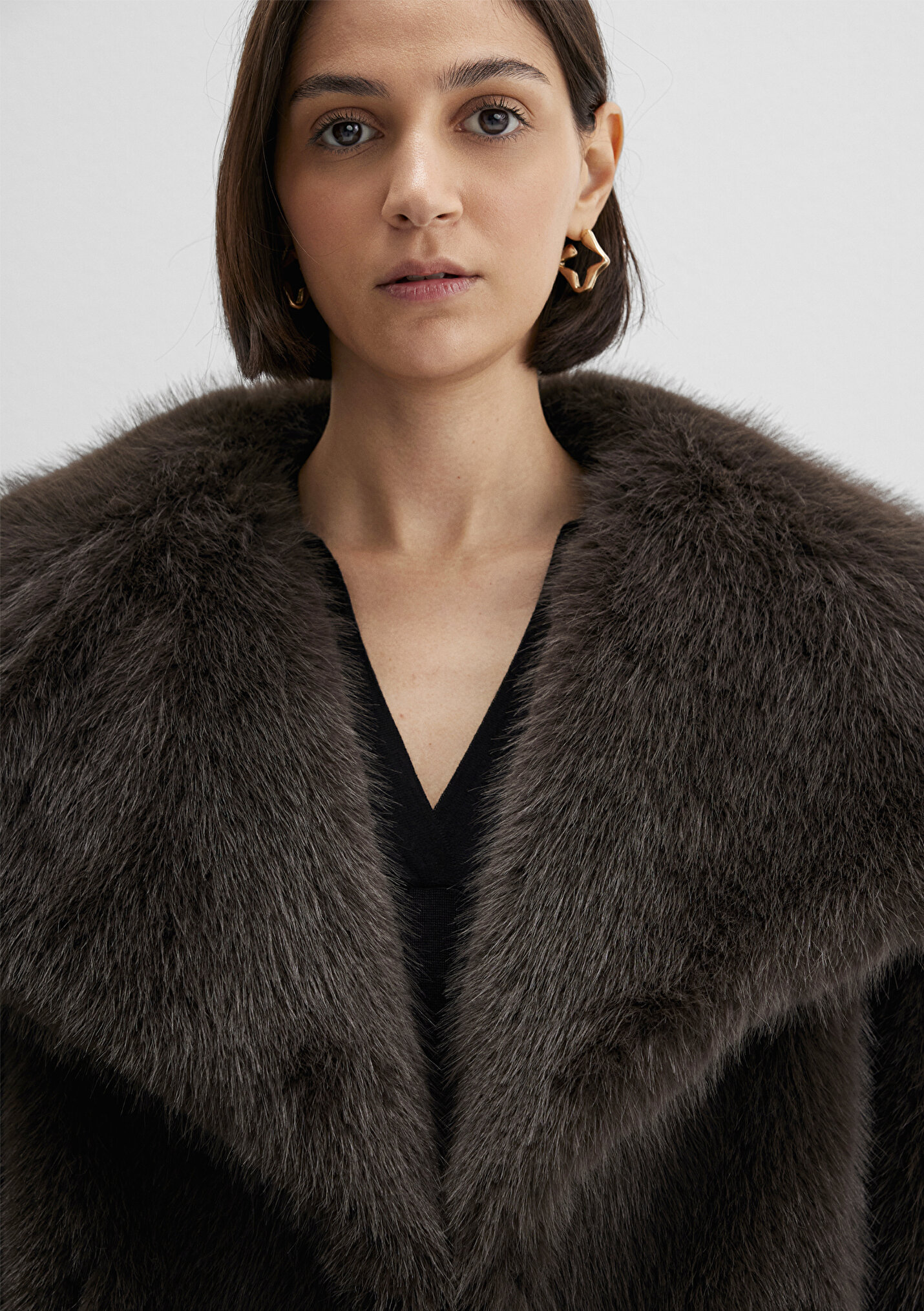 Kadın Suni Kürk Kahverengi Kısa Ceket