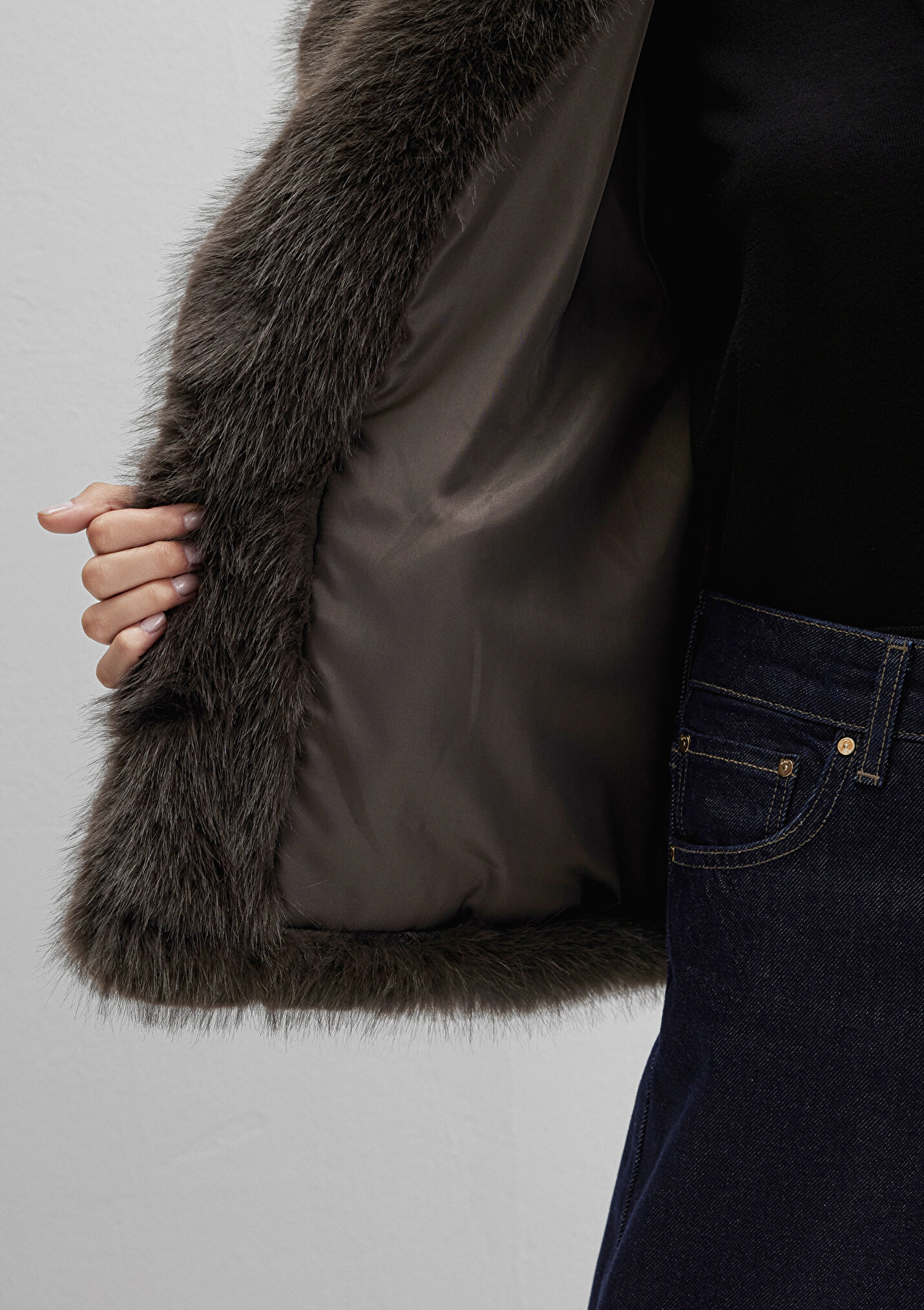 Kadın Suni Kürk Kahverengi Kısa Ceket