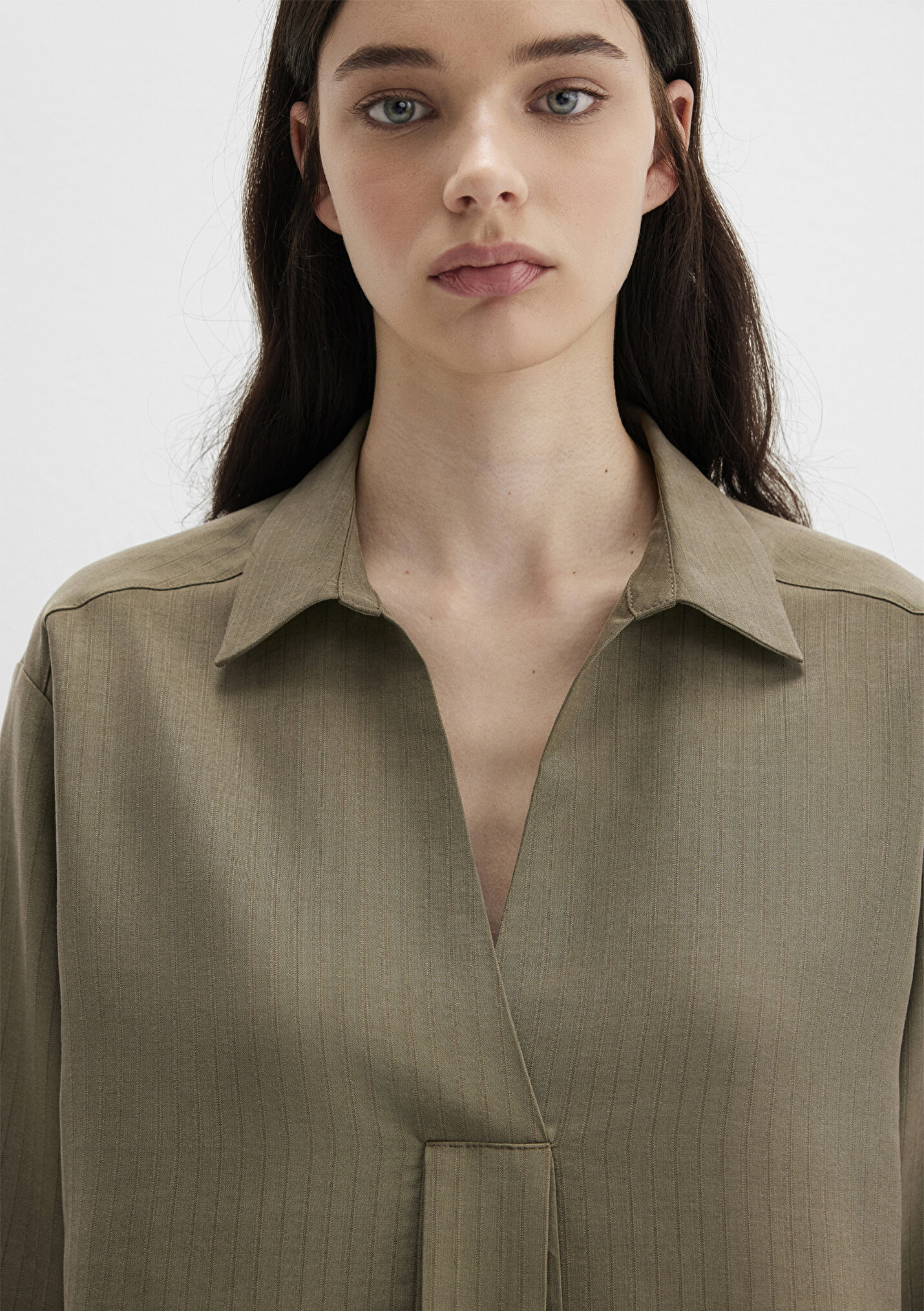 Kadın Haki Tencel Karışımlı Bluz