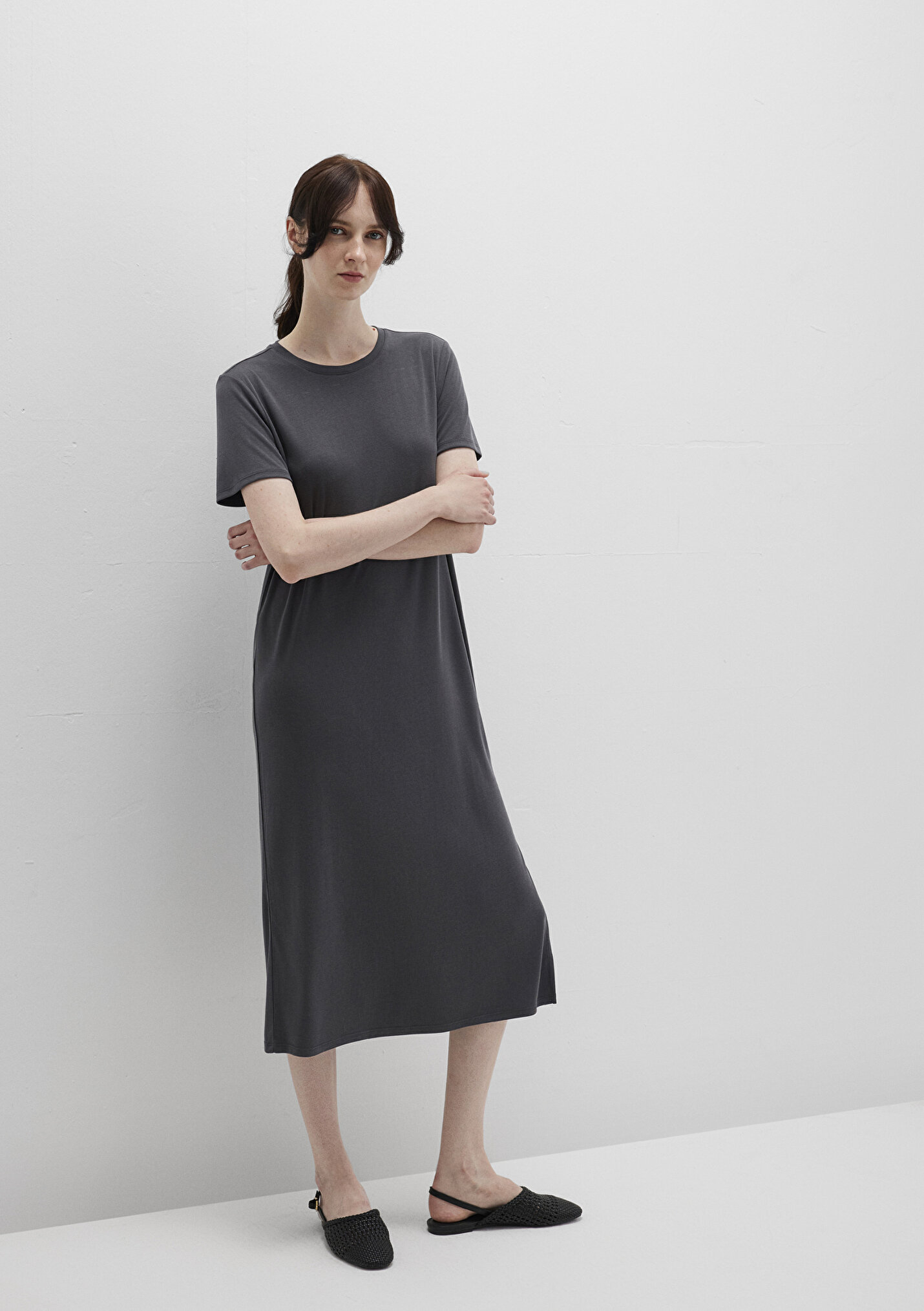 Outlet Kadın (TENCEL™) Modal Antrasit Midi Elbise