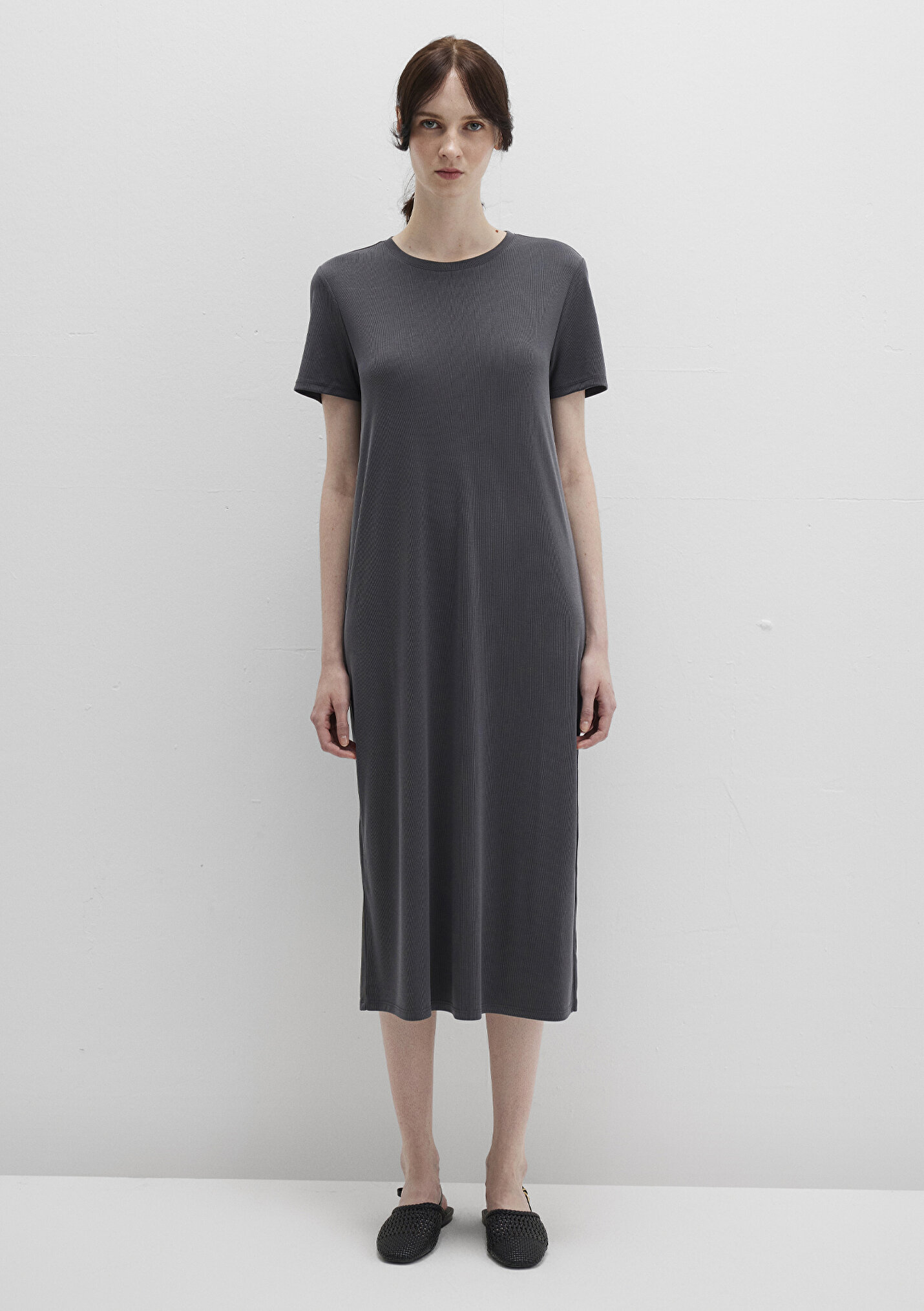 smst540 Kadın Tencel TM Modal Antrasit Midi Elbise