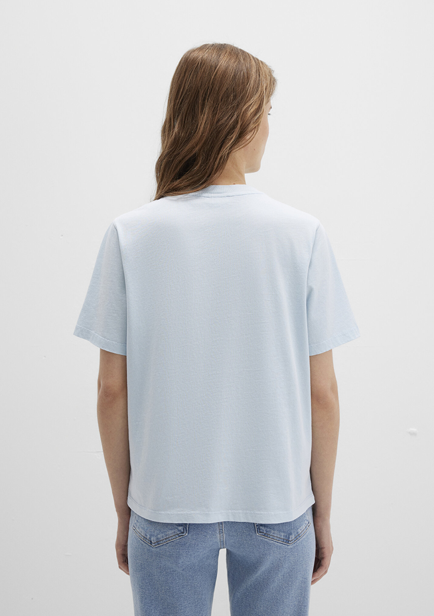 Kadın Bisiklet Yaka Mavi Basic Tişört