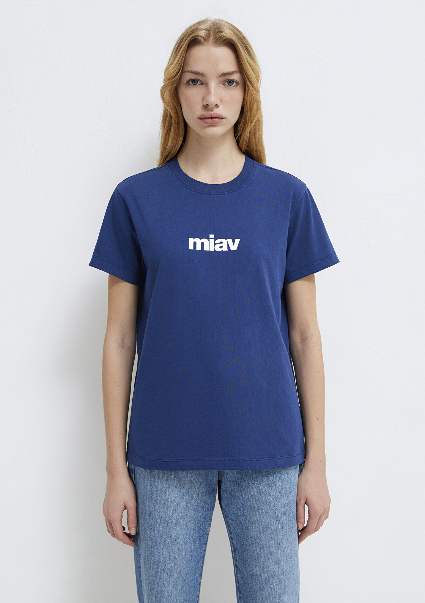 Mavi Rouse Kadın Miav Baskılı Mavi Tişört