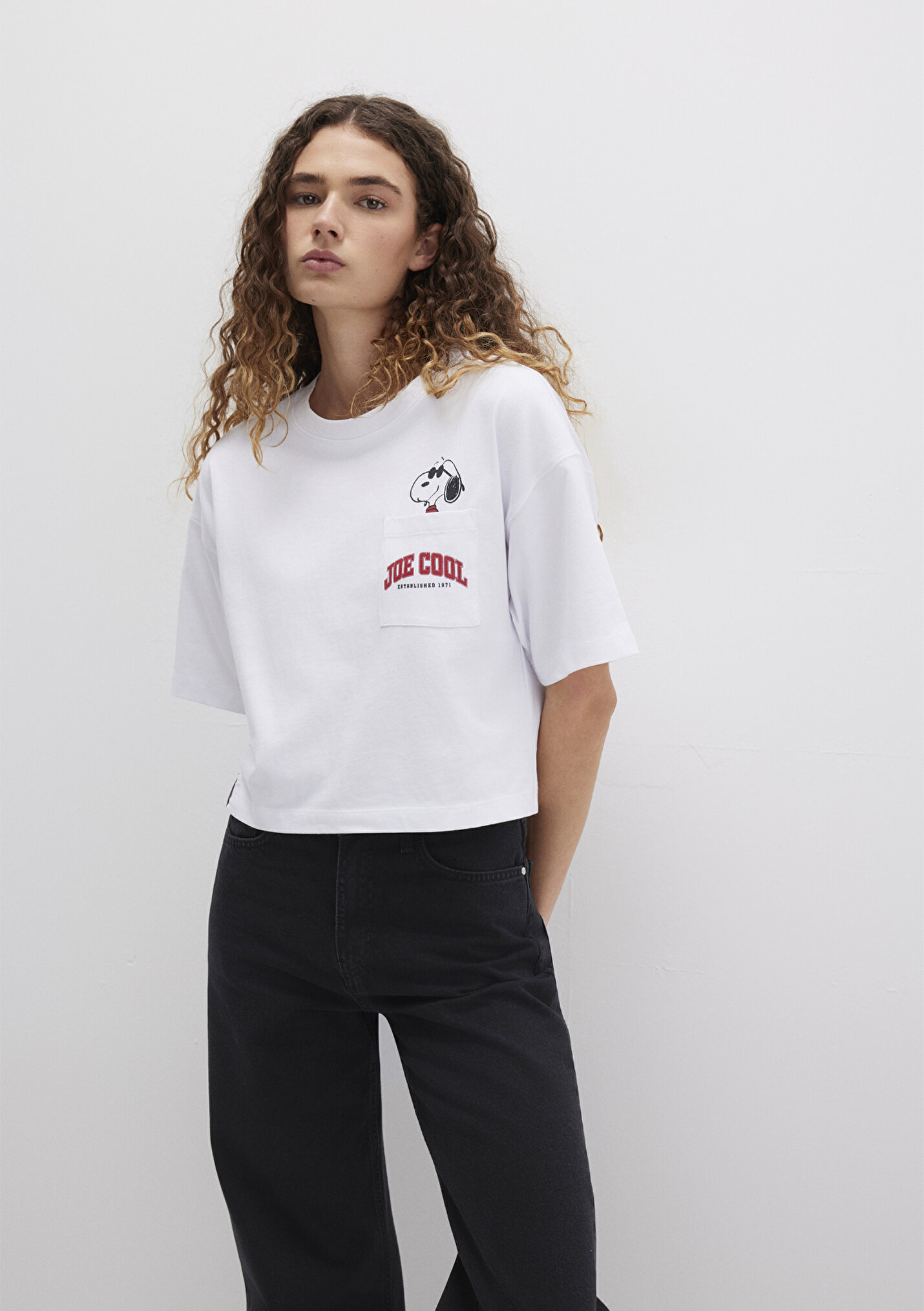 Kadın Snoopy Baskılı Beyaz Tişört