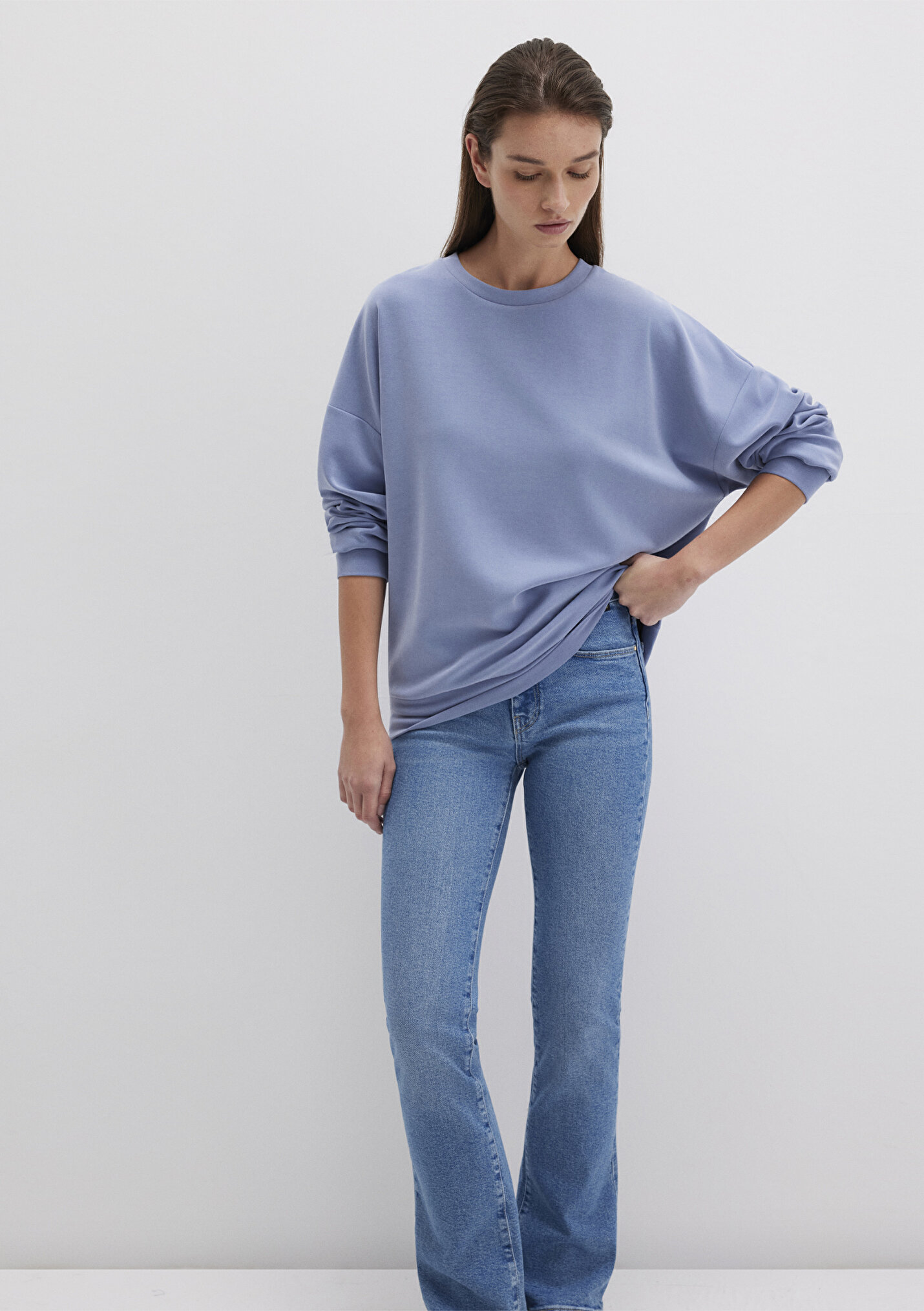 Outlet Kadın Soft-Premium Mavi (TENCEL™) Modal Karışımlı Sweatshirt