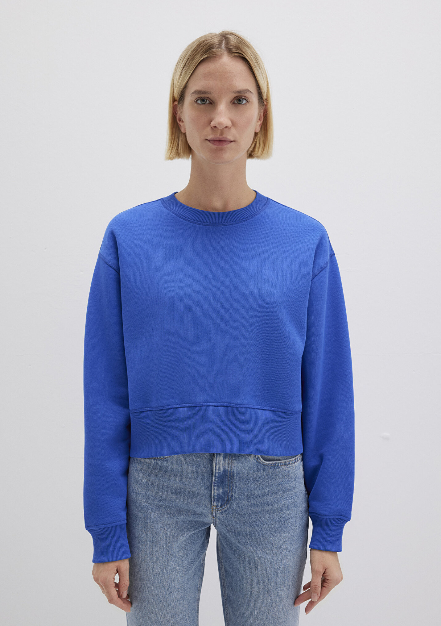 Kadın Mavi Basic Crop Sweatshirt