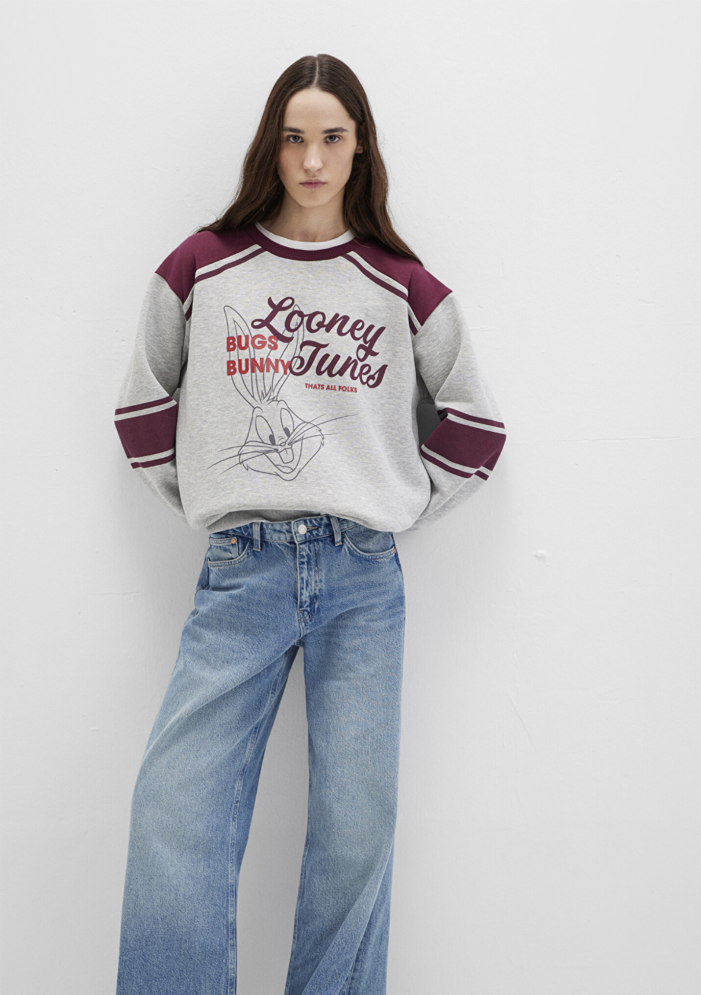 Outlet Kadın Bugs Bunny Baskılı Gri Sweatshirt