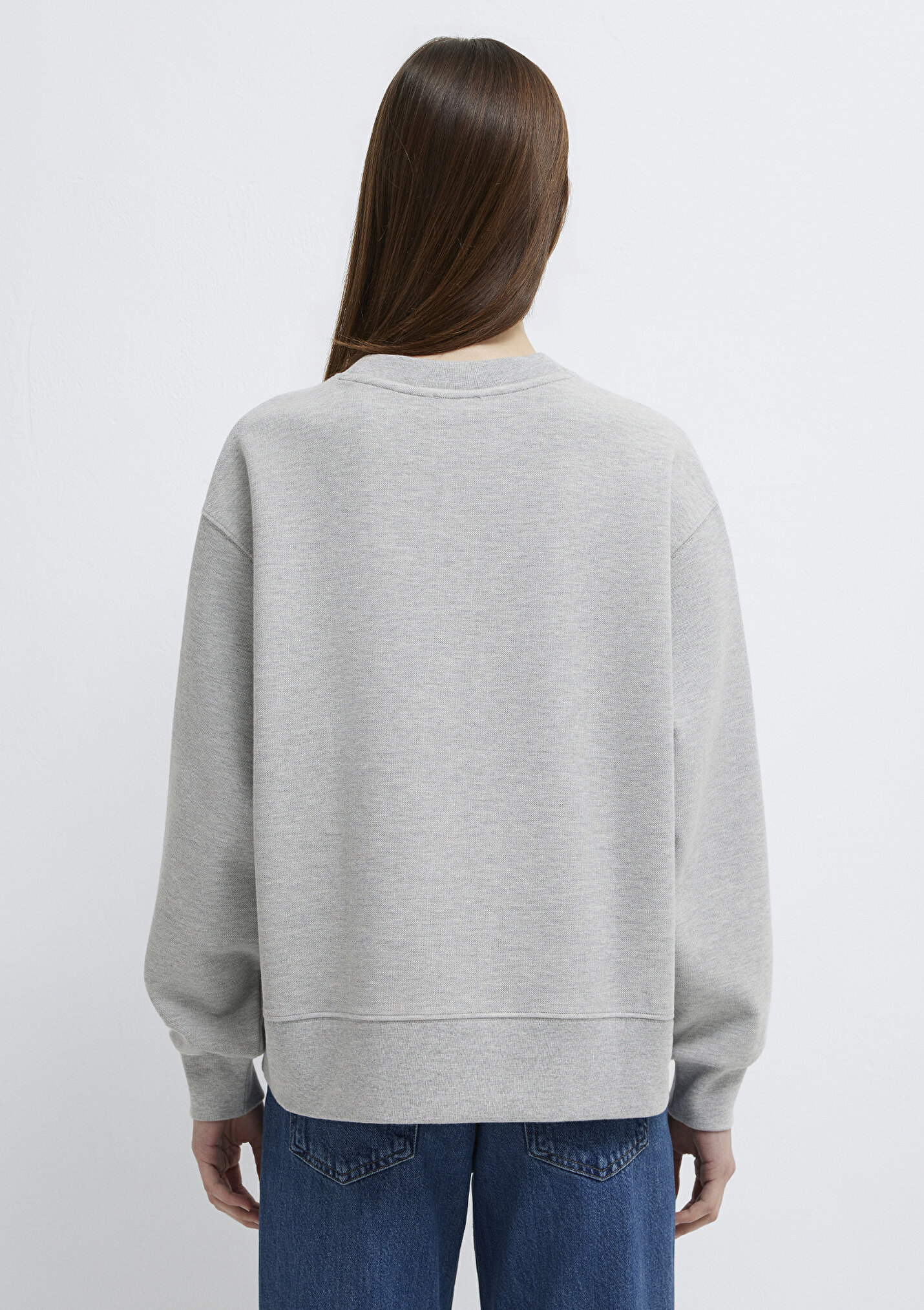 Kadın Bisiklet Yaka Gri Sweatshirt