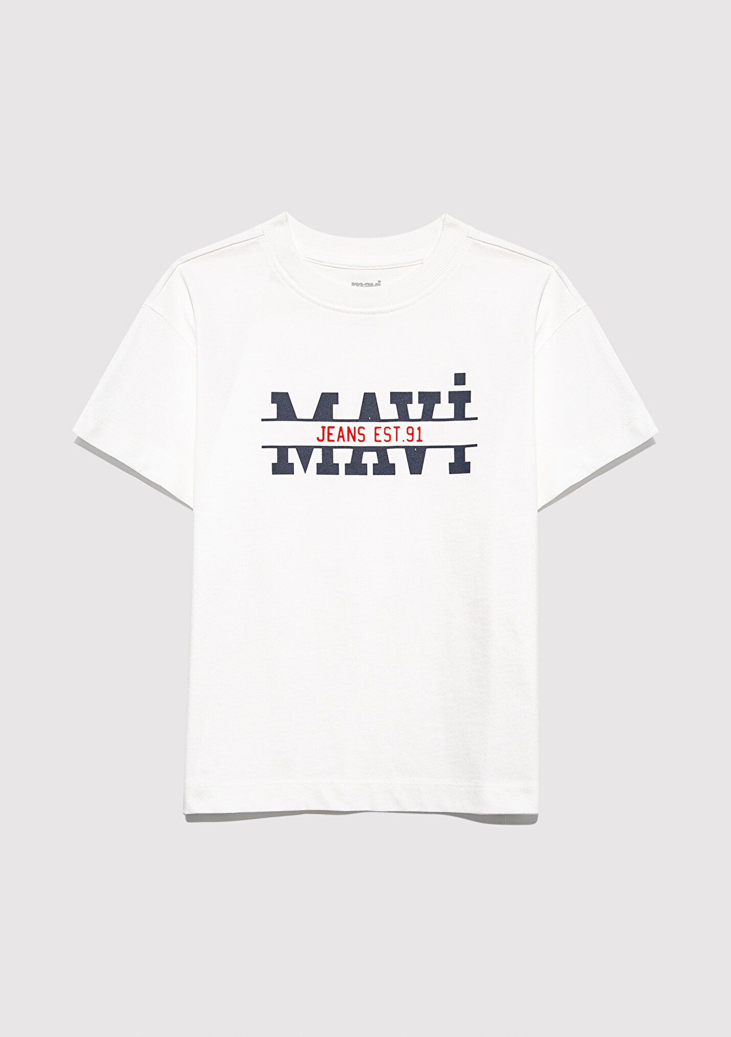 Erkek Çocuk Mavi Logo Baskılı Ekru Tişört