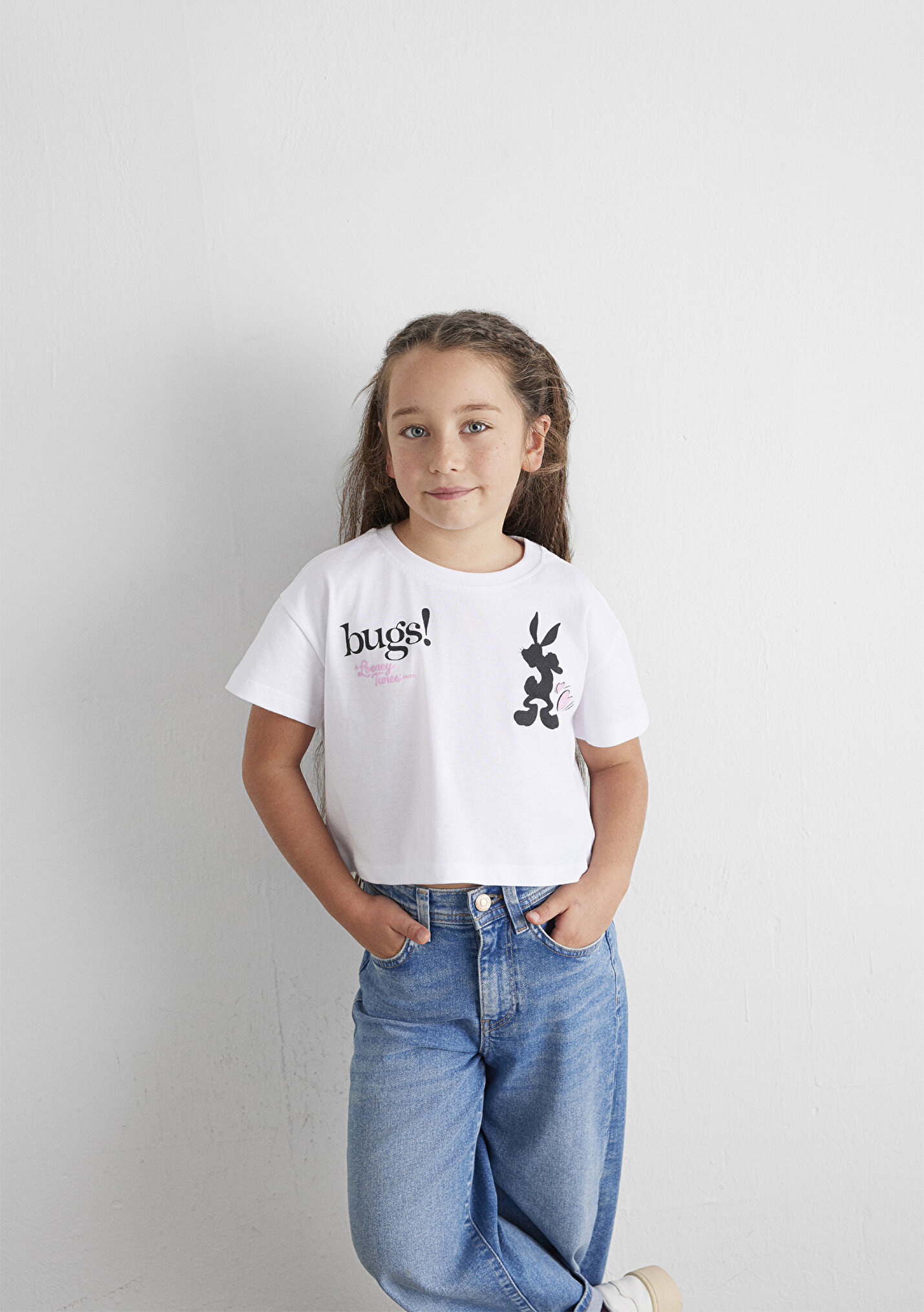 Kız Çocuk Bugs Bunny Baskılı Beyaz Tişört