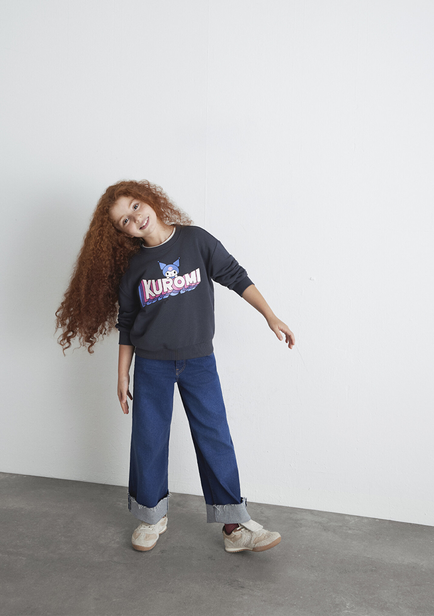 Kız Çocuk Kuromi Baskılı Antrasit Sweatshirt