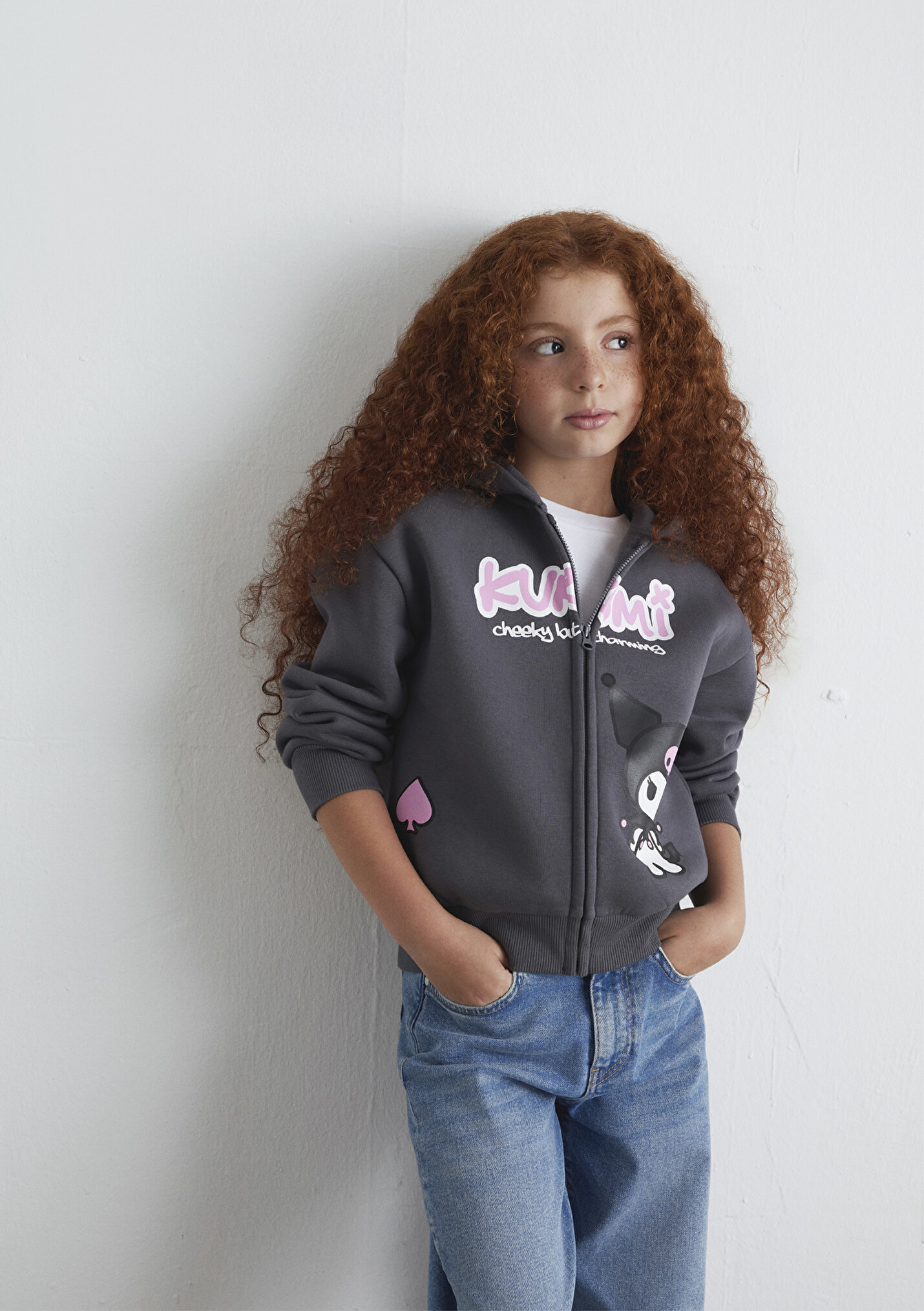 Kız Çocuk Kuromi Baskılı Fermuarlı Sweatshirt