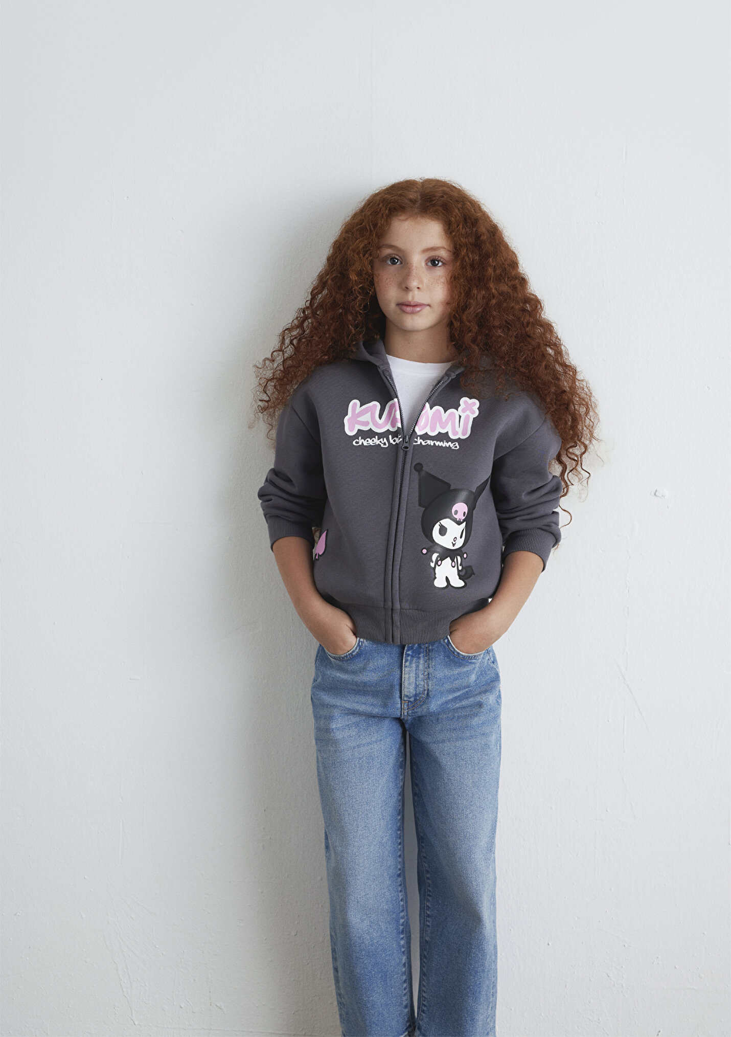 Kız Çocuk Kuromi Baskılı Fermuarlı Sweatshirt
