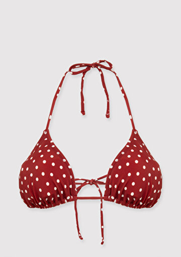 Puantiye Desenli Kırmızı Bikini Üstü