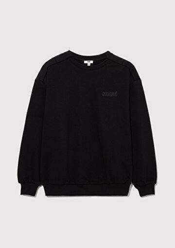Mavi Logo Baskılı Siyah Kadın Sweatshirt