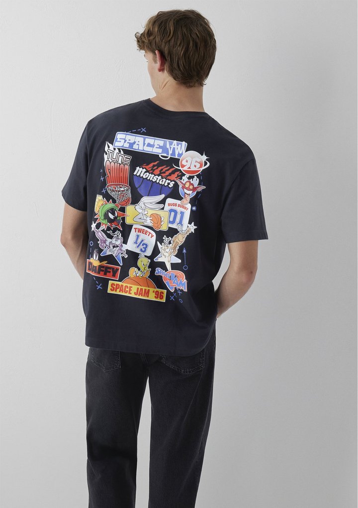Erkek Space Jam Baskılı Antrasit Tişört